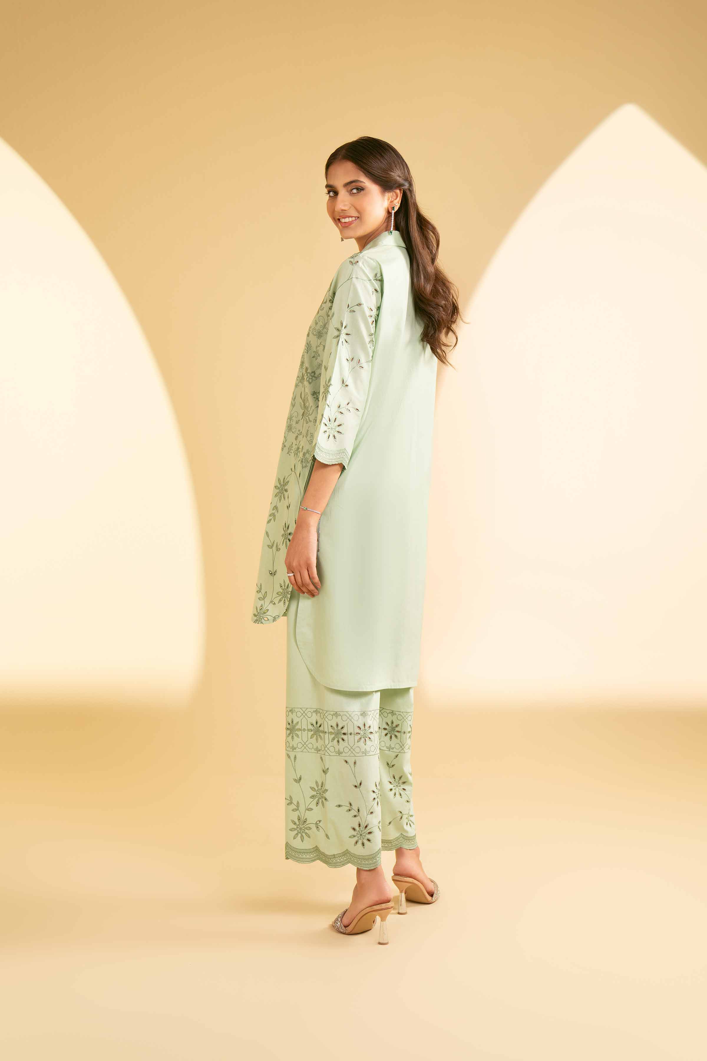 NishatUK - Green Embroidered Cambric 2-piece ready to wear Luxury Dress