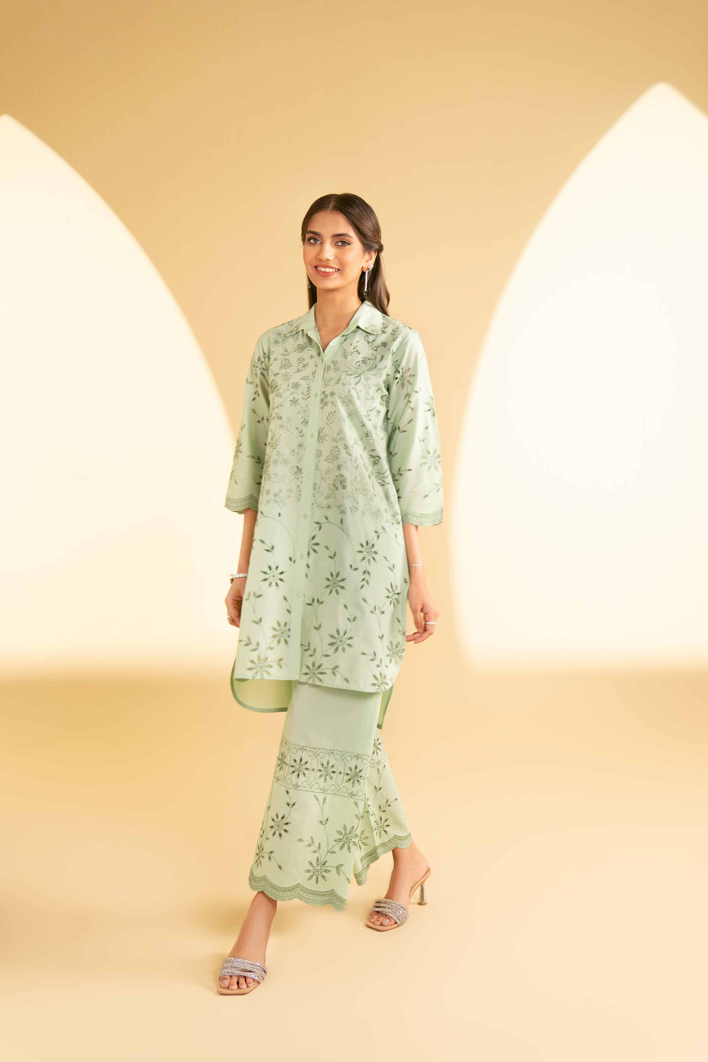 NishatUK - Green Embroidered Cambric 2-piece ready to wear Luxury Dress