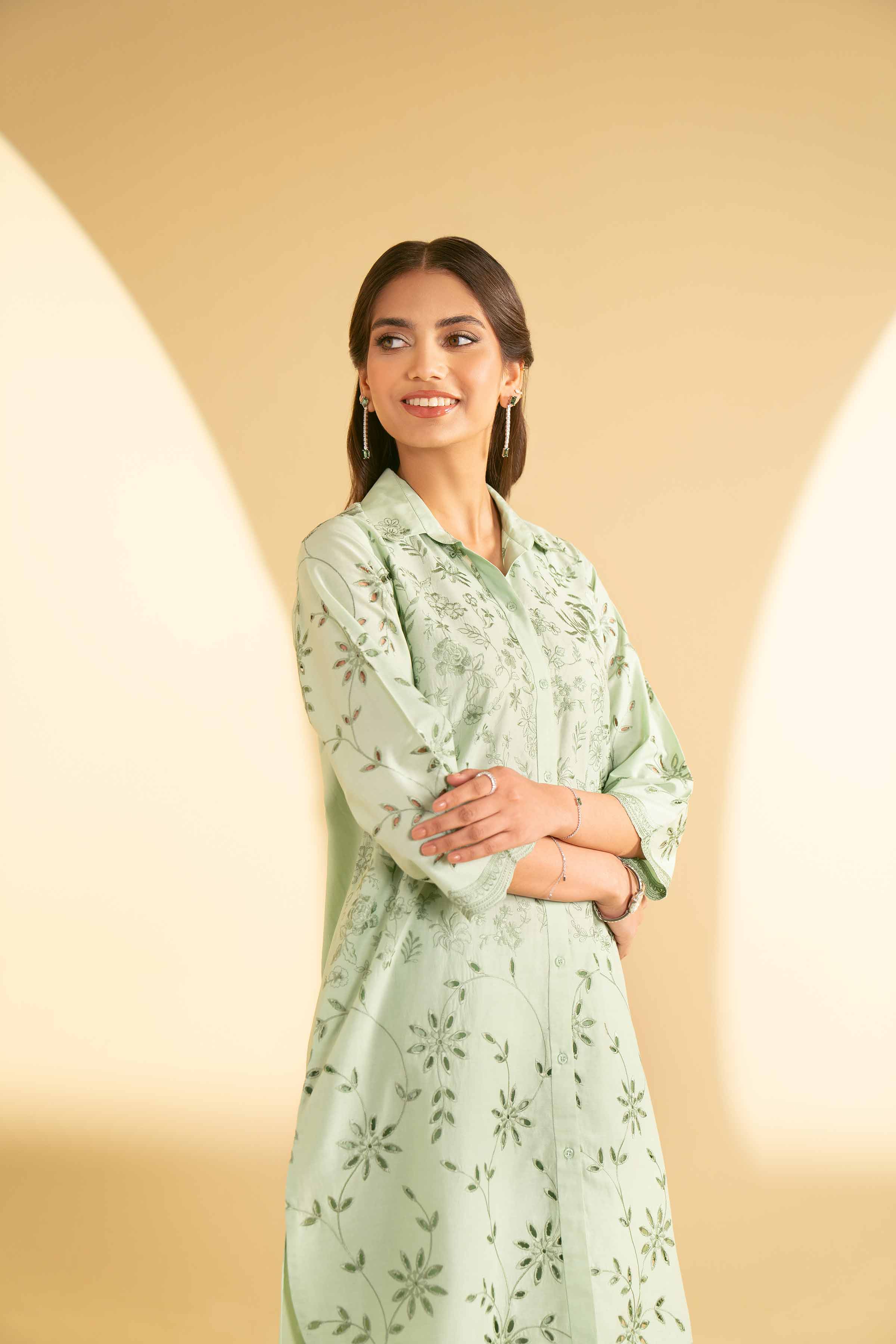 NishatUK - Green Embroidered Cambric 2-piece ready to wear Luxury Dress