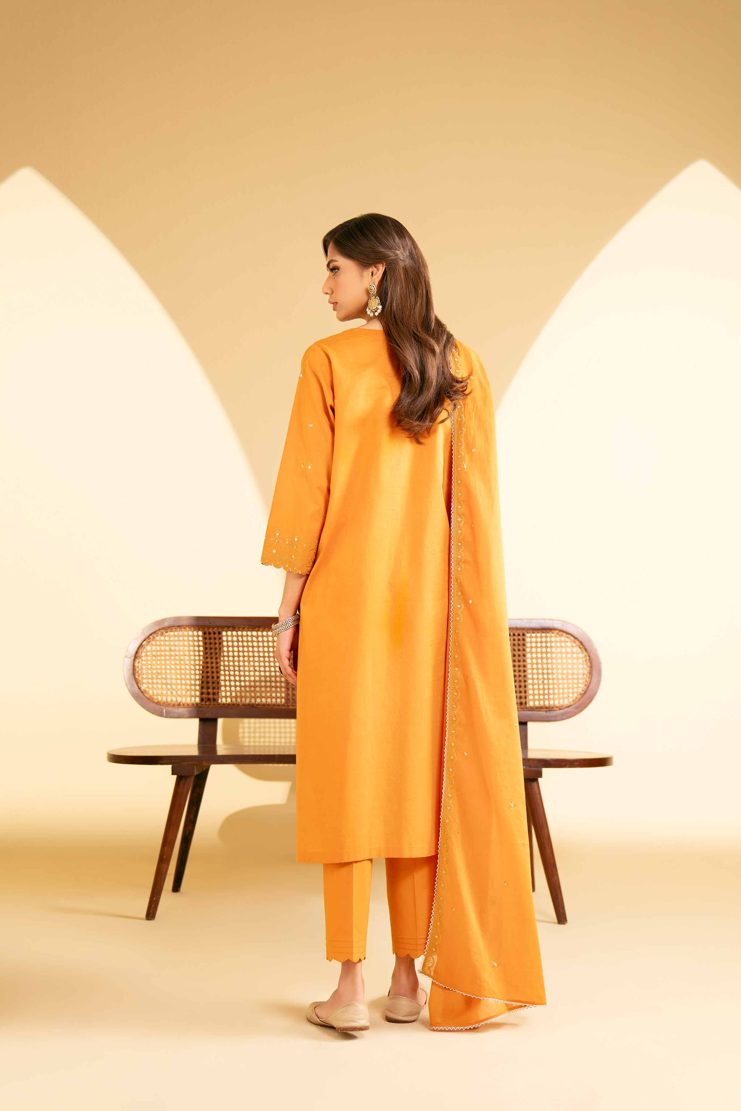 NishatUK - Orange Embroidered Cambric 3-piece ready to wear Suit