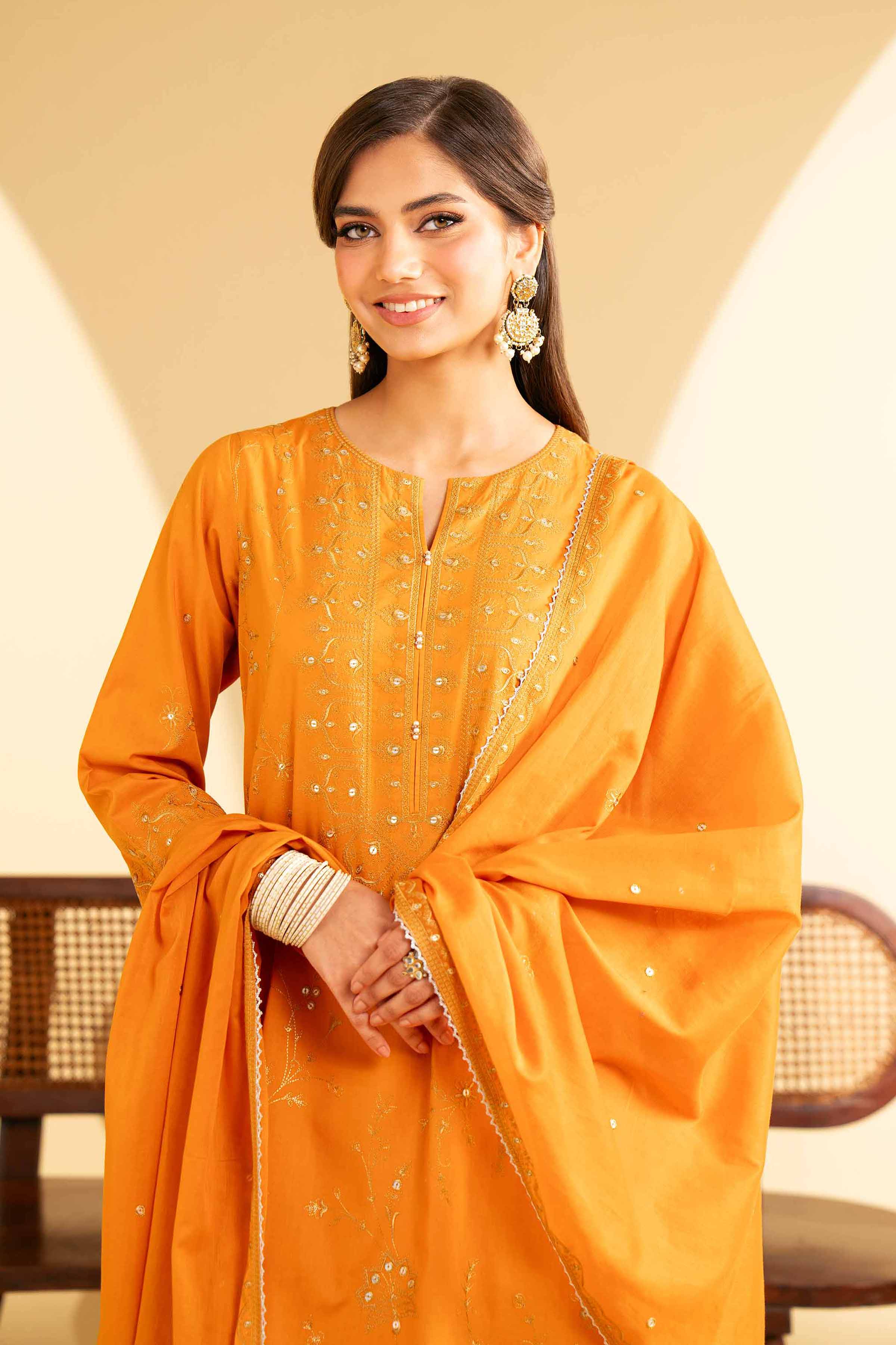 NishatUK - Orange Embroidered Cambric 3-piece ready to wear Suit