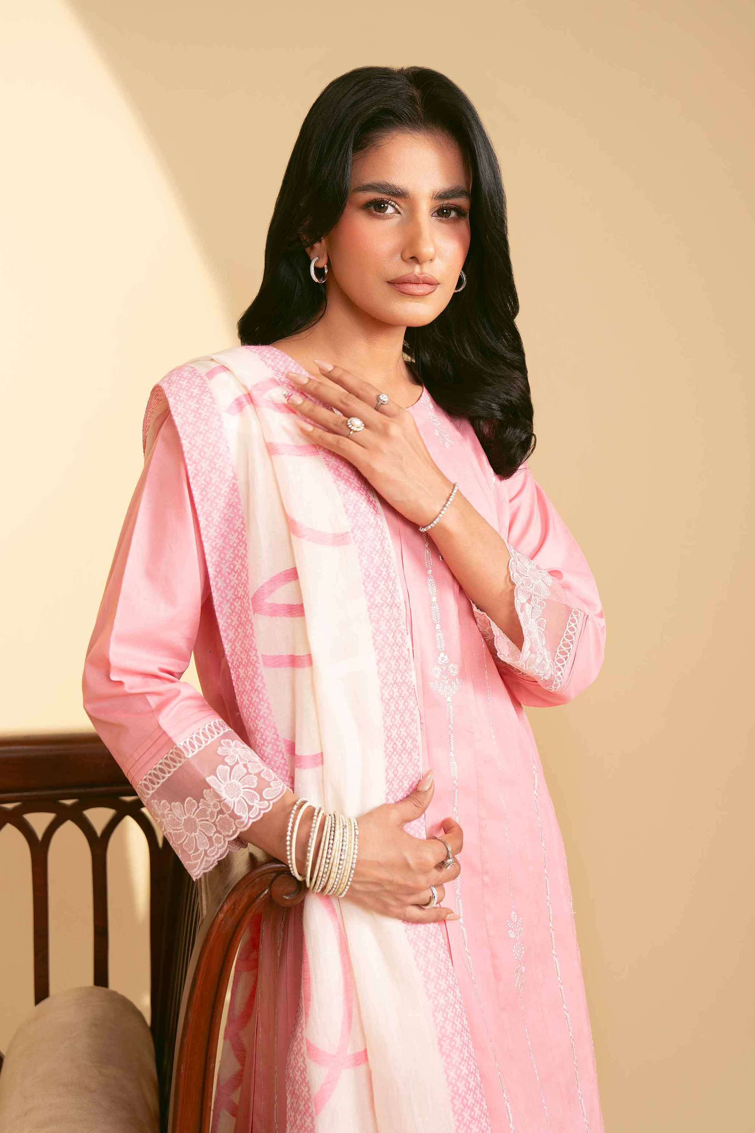 NishatUK - Pink Embroidered Cambric 3-piece ready to wear Suit