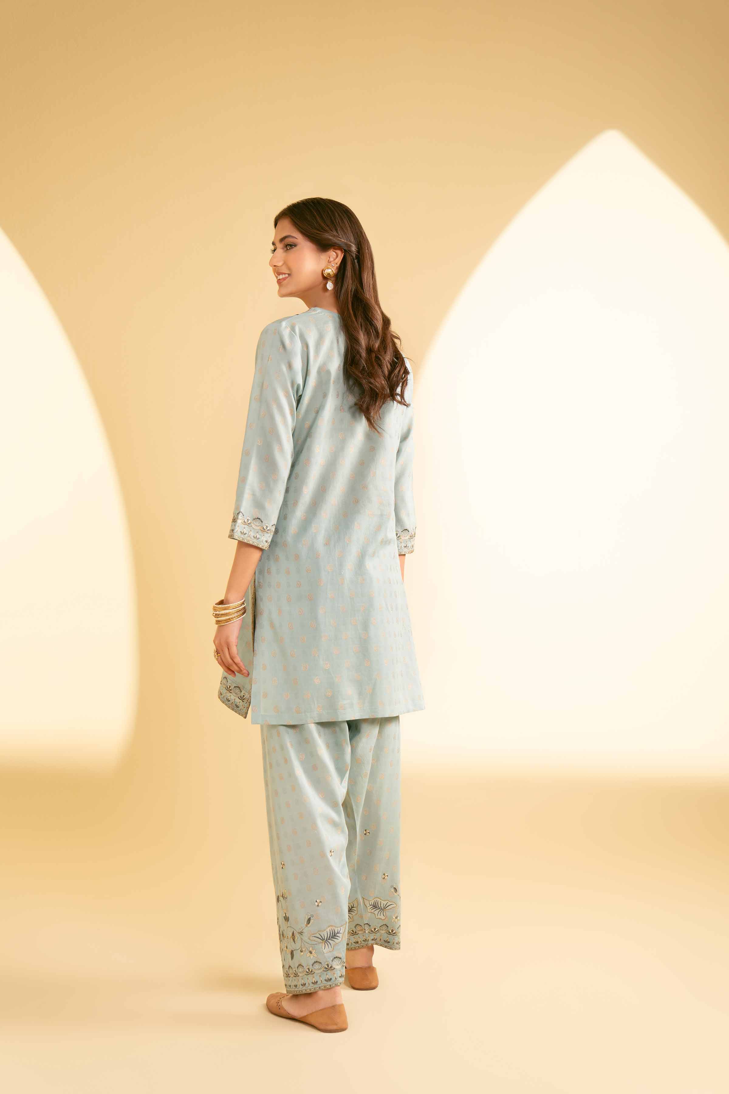 NishatUK - Brown Embroidered Cotton 2-piece ready to wear Luxury Dress