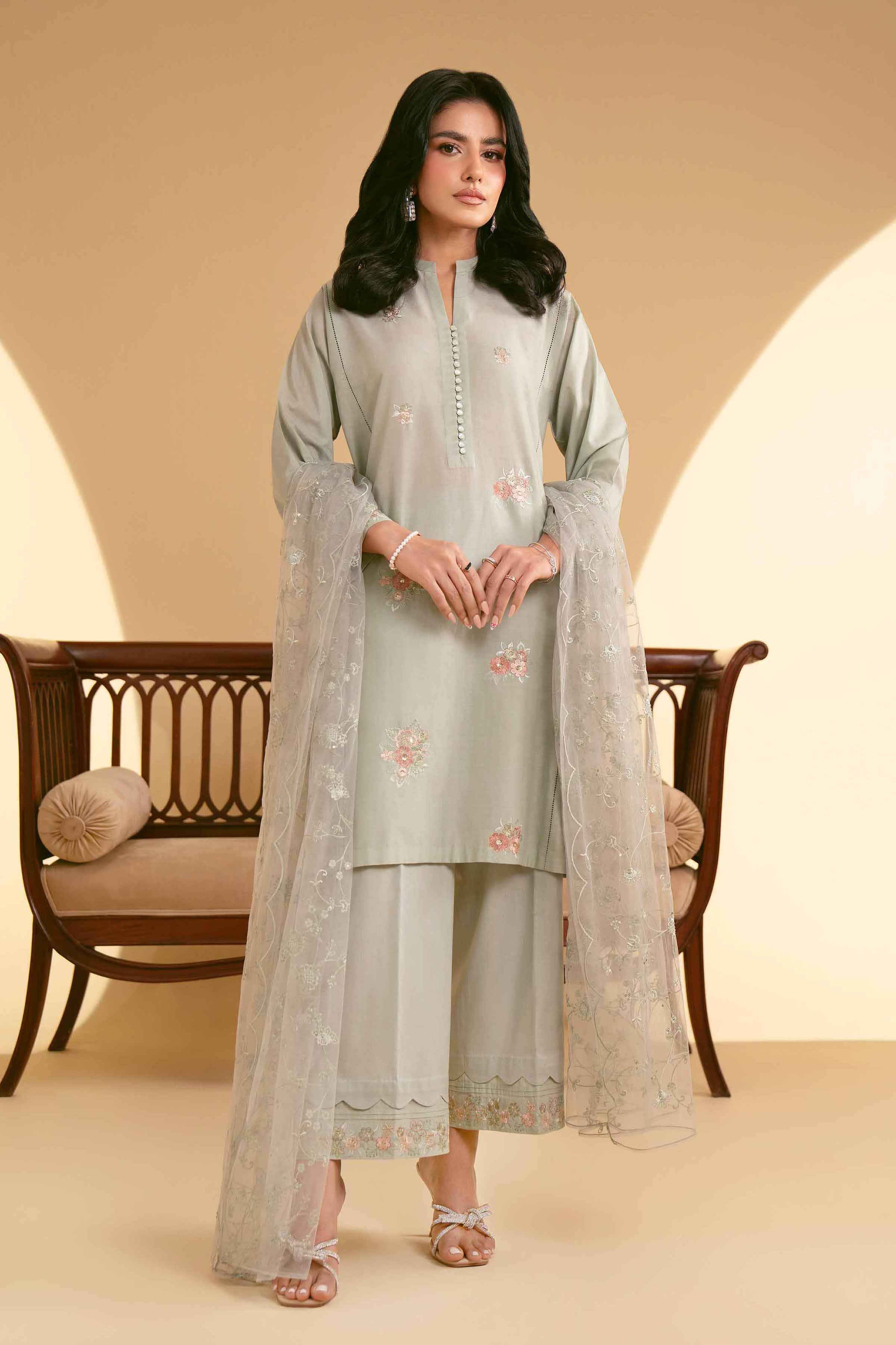 NishatUK - Sage Embroidered Lawn 3-piece ready to wear Suit