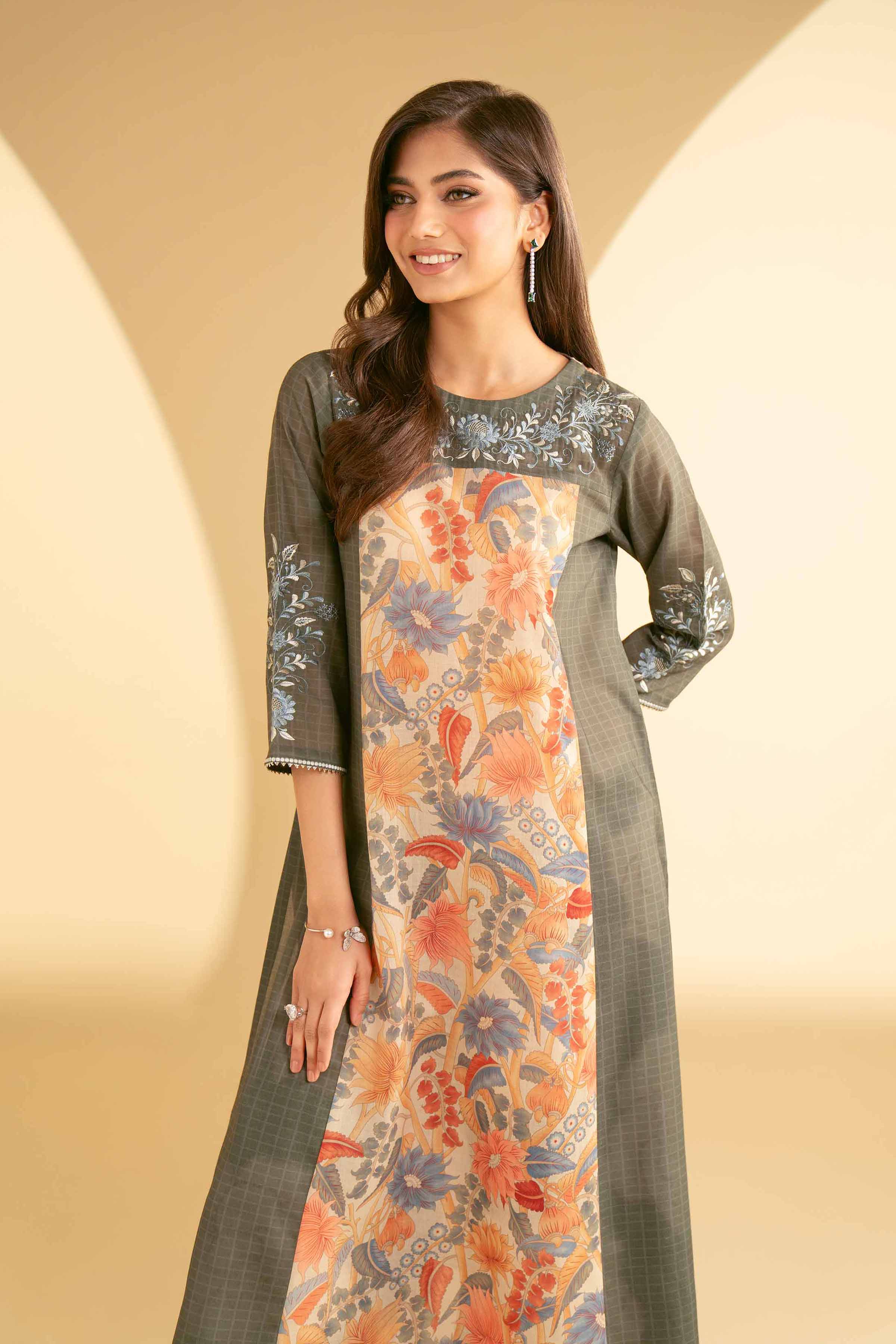 NishatUK - Green Embroidered Lawn 2-piece ready to wear Luxury Dress