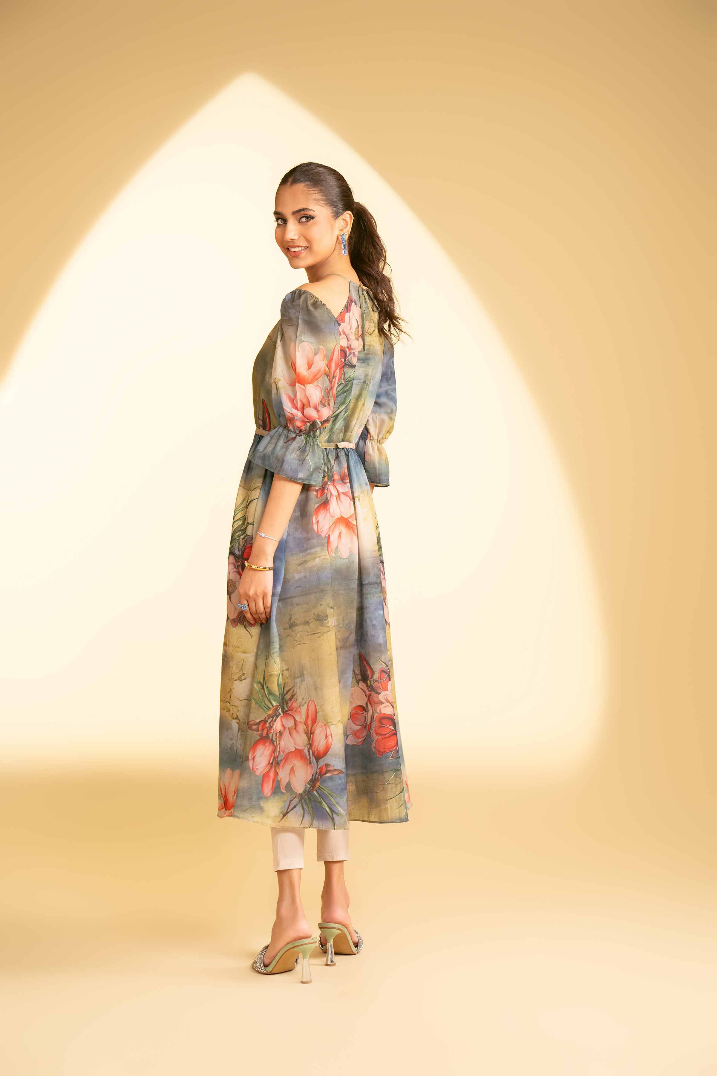 NishatUK - Green Printed Lawn 1-piece ready to wear Long Dress