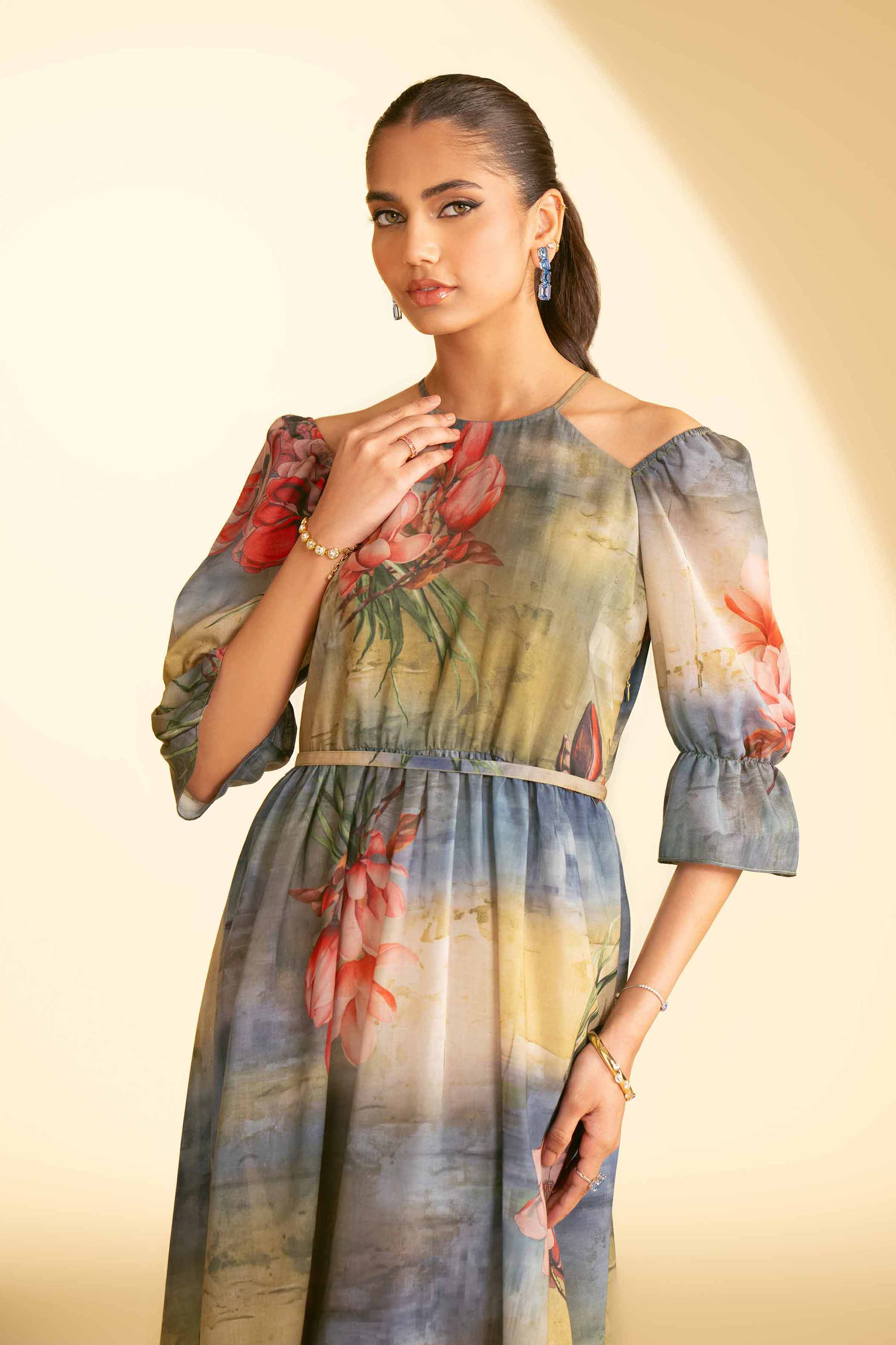 NishatUK - Green Printed Lawn 1-piece ready to wear Long Dress