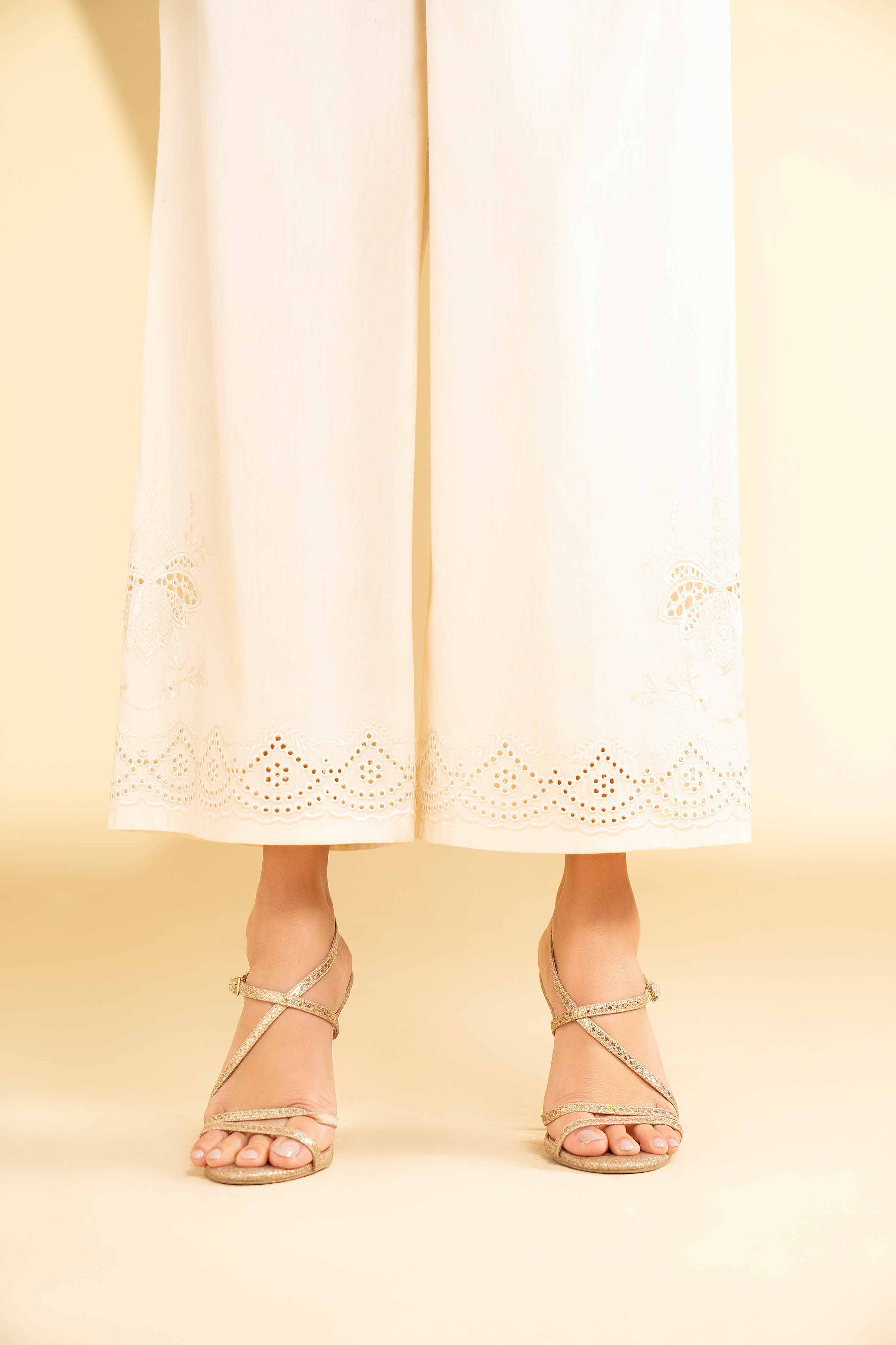 NishatUK - Off White Embroidered Handmade Loom 1-piece ready to wear Trouser