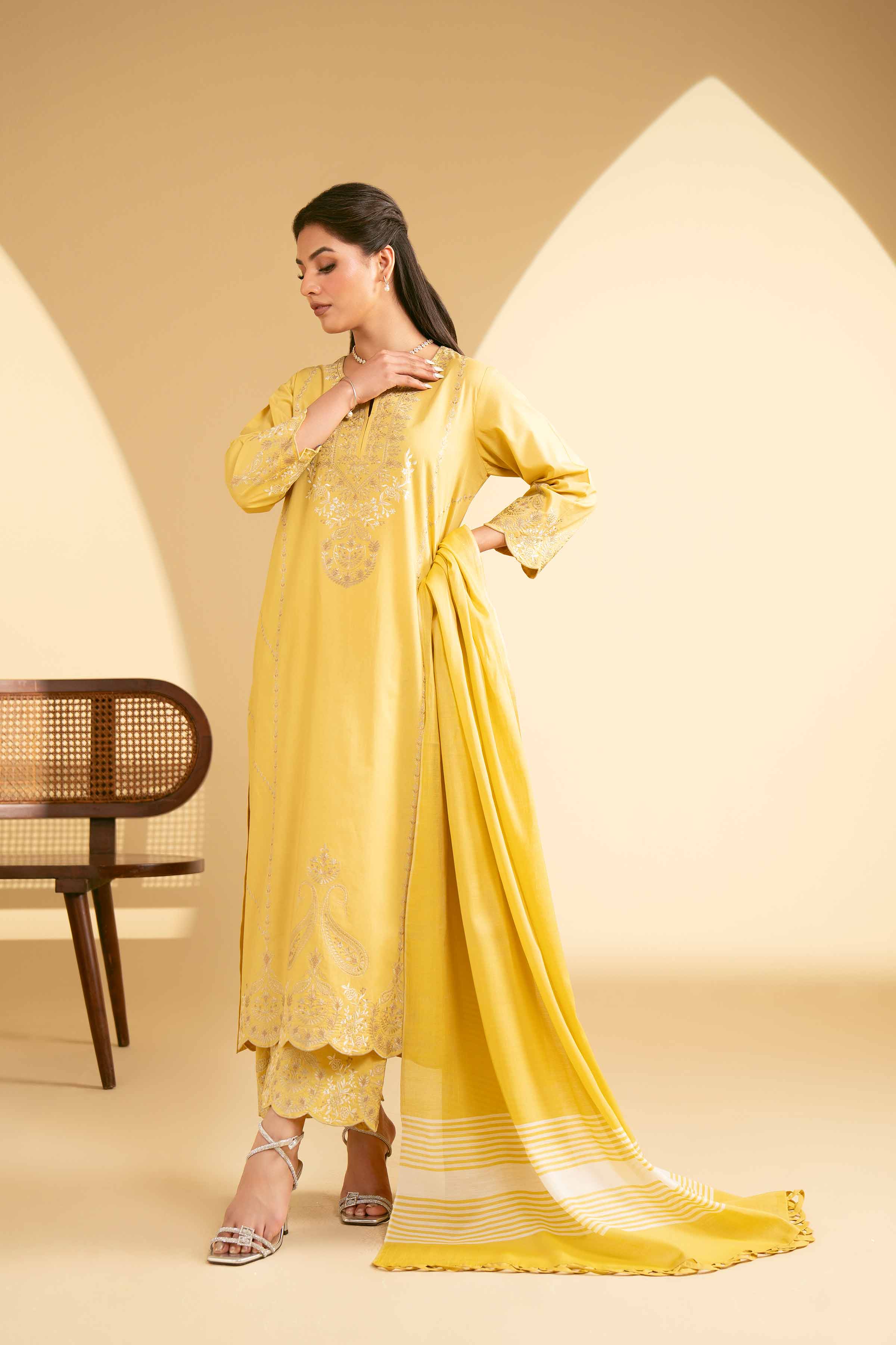 NishatUK - Green Embroidered Cambric 3-piece ready to wear Suit