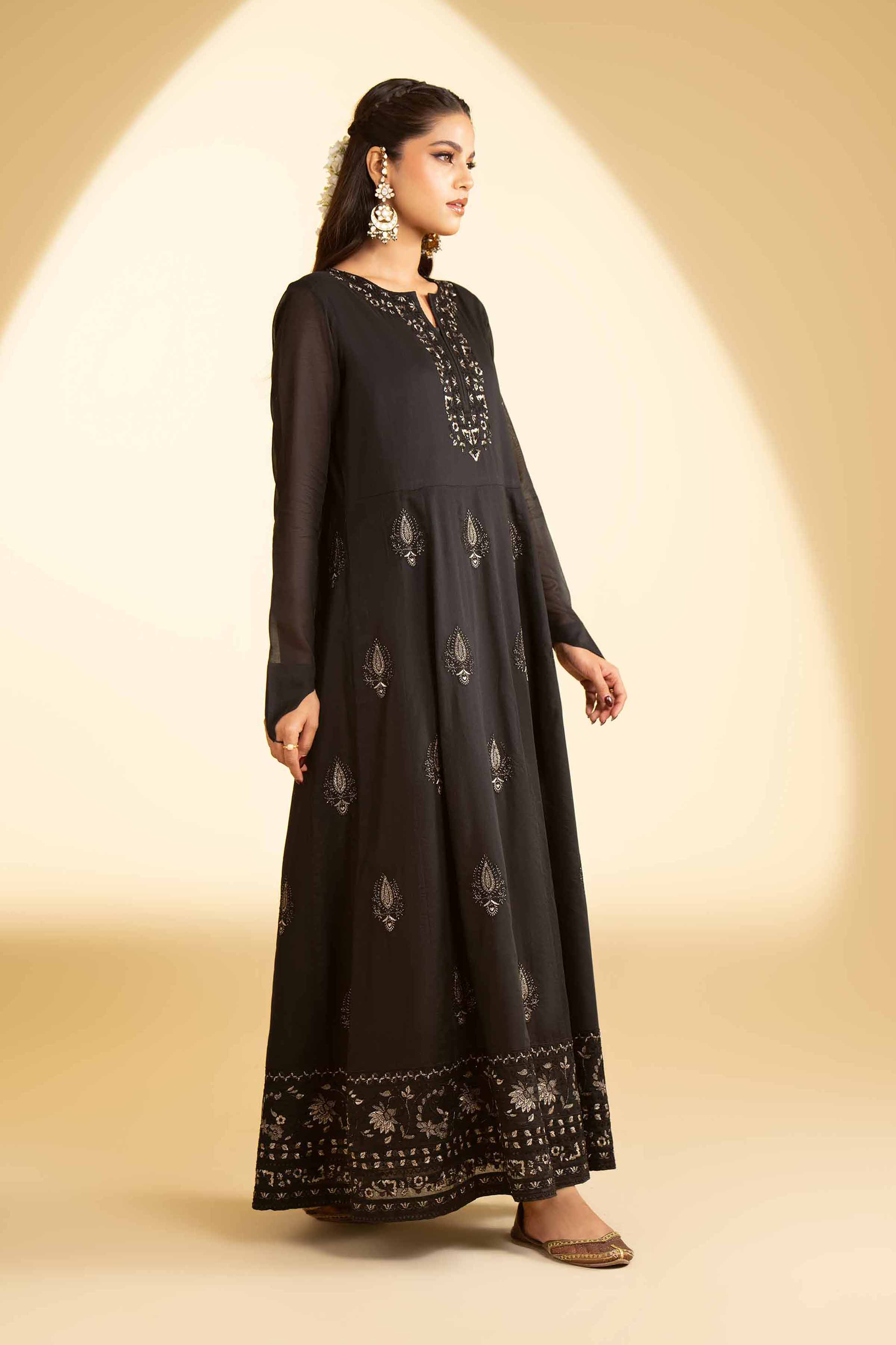 NishatUK - Black Embroidered Lawn 1-piece ready to wear Long Dress