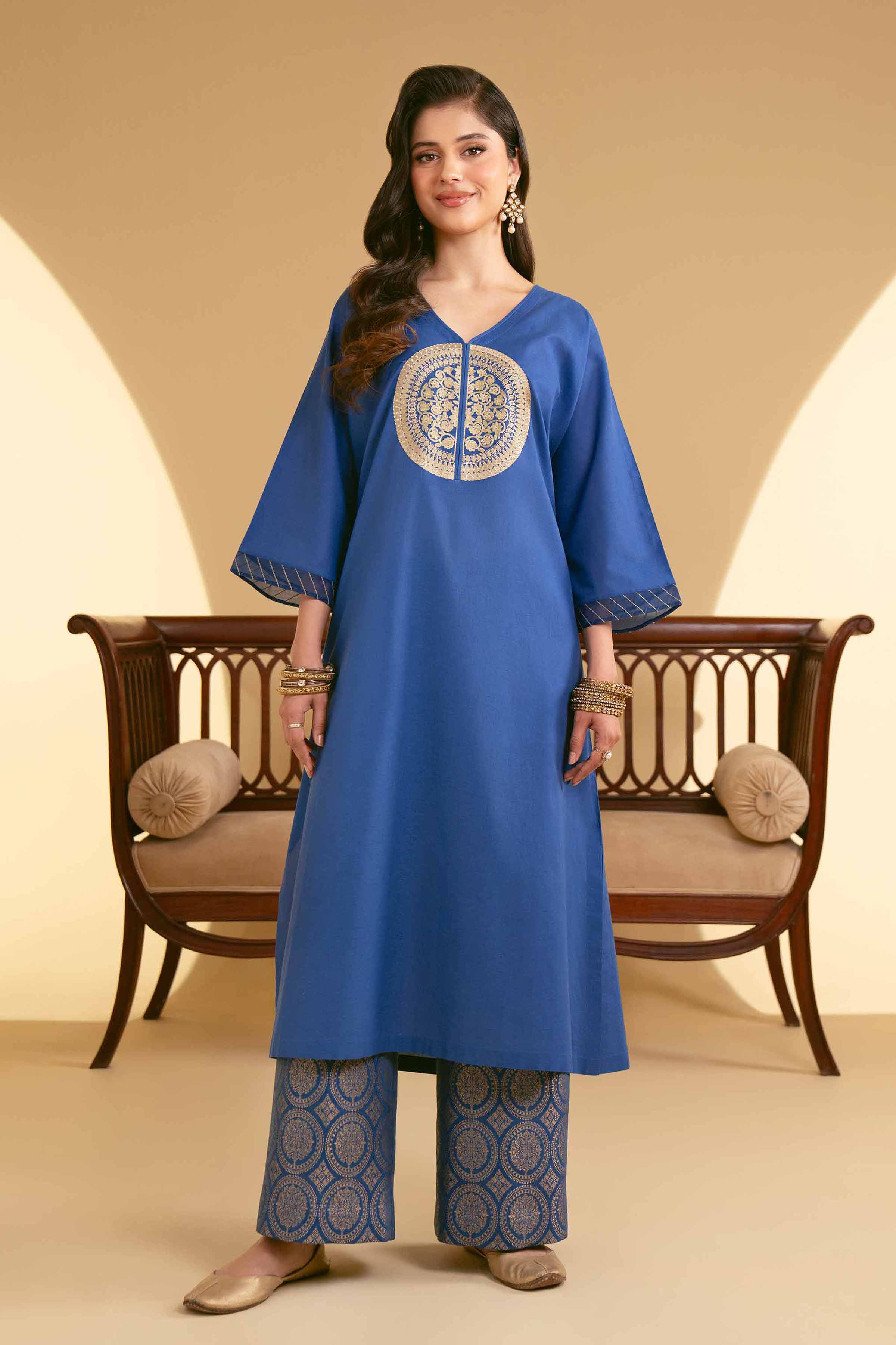 NishatUK - Royal Blue Embroidered Yarn Dyed 2-piece ready to wear Luxury Dress