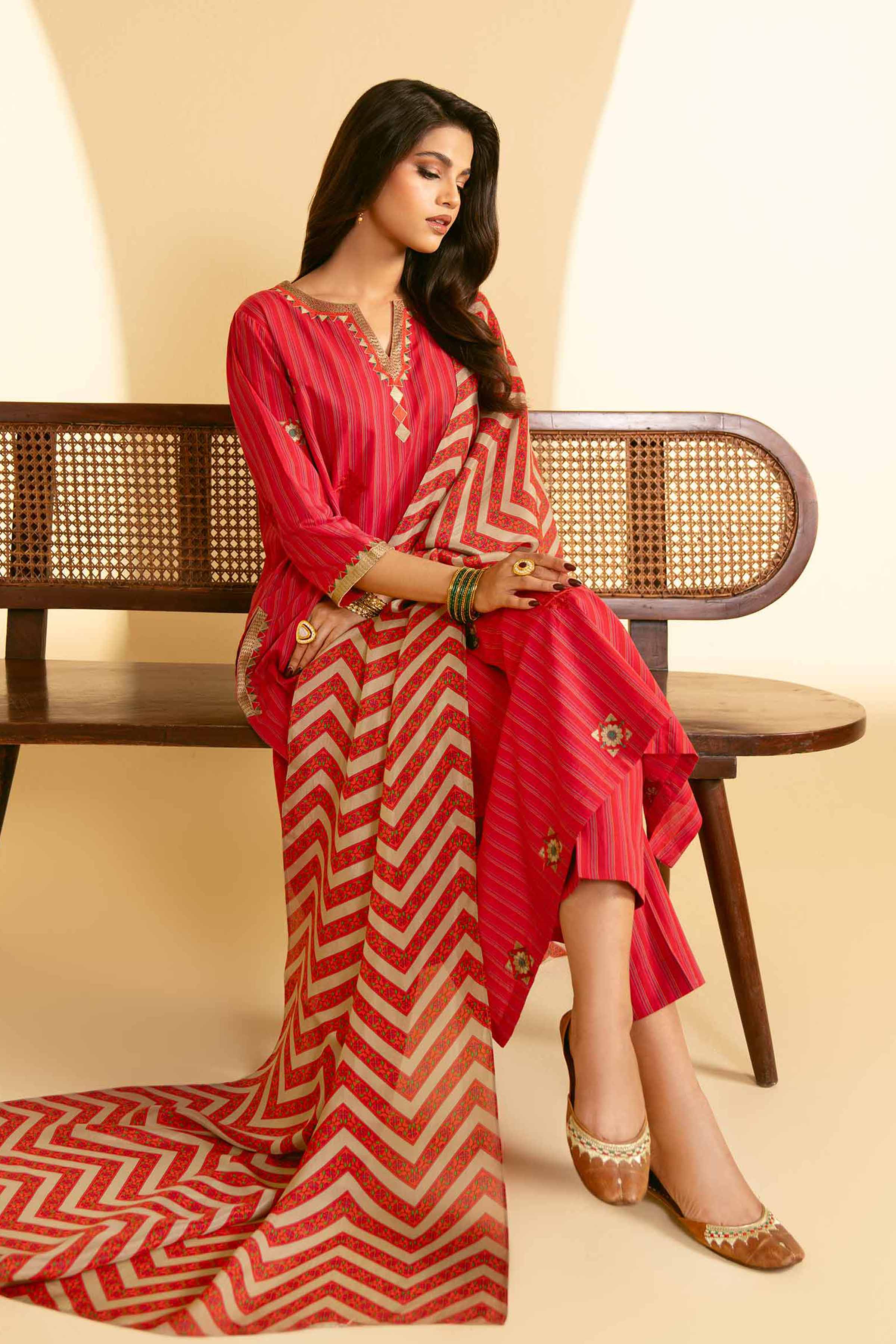 NishatUK - Rose Embroidered Yarn Dyed 3-piece ready to wear Suit