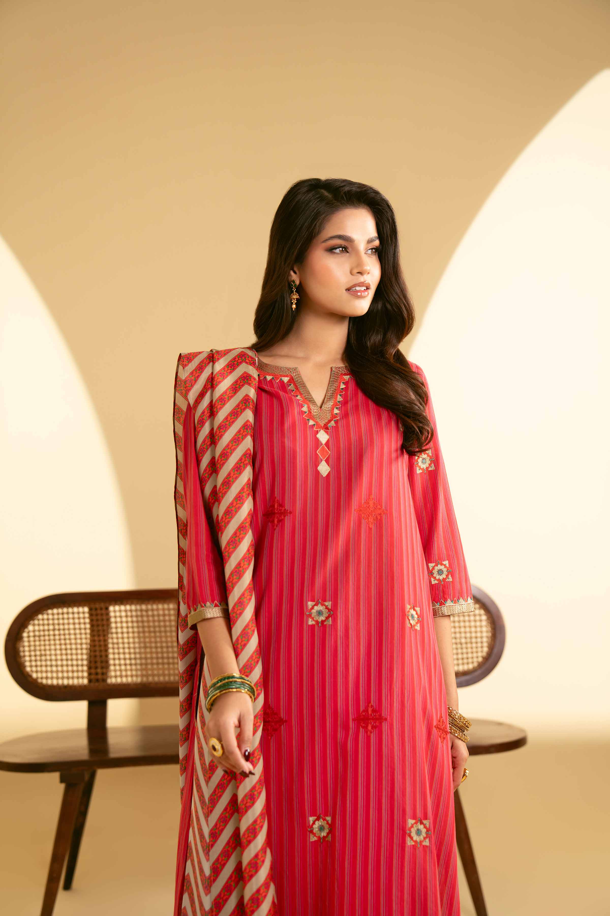 NishatUK - Rose Embroidered Yarn Dyed 3-piece ready to wear Suit