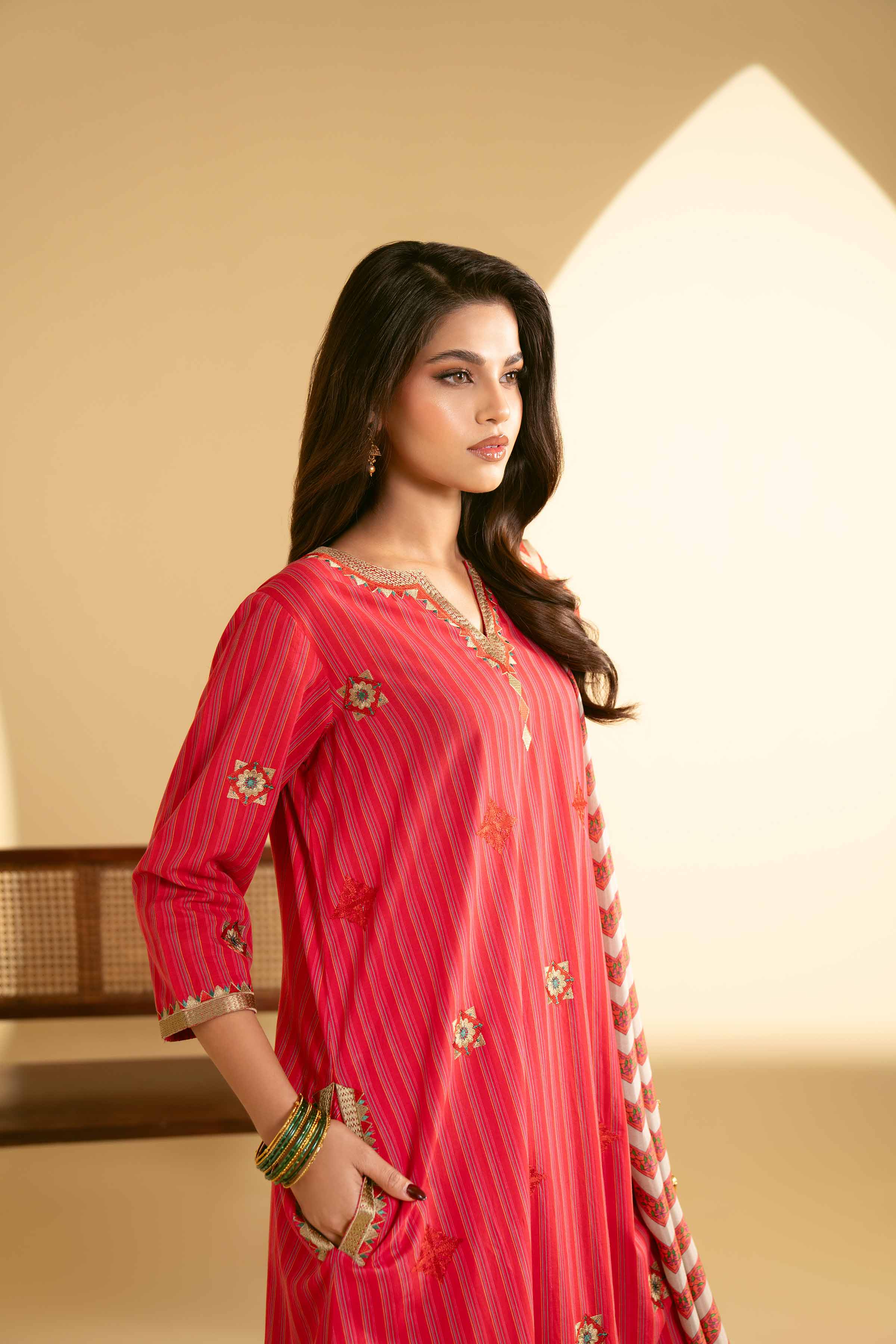NishatUK - Rose Embroidered Yarn Dyed 3-piece ready to wear Suit