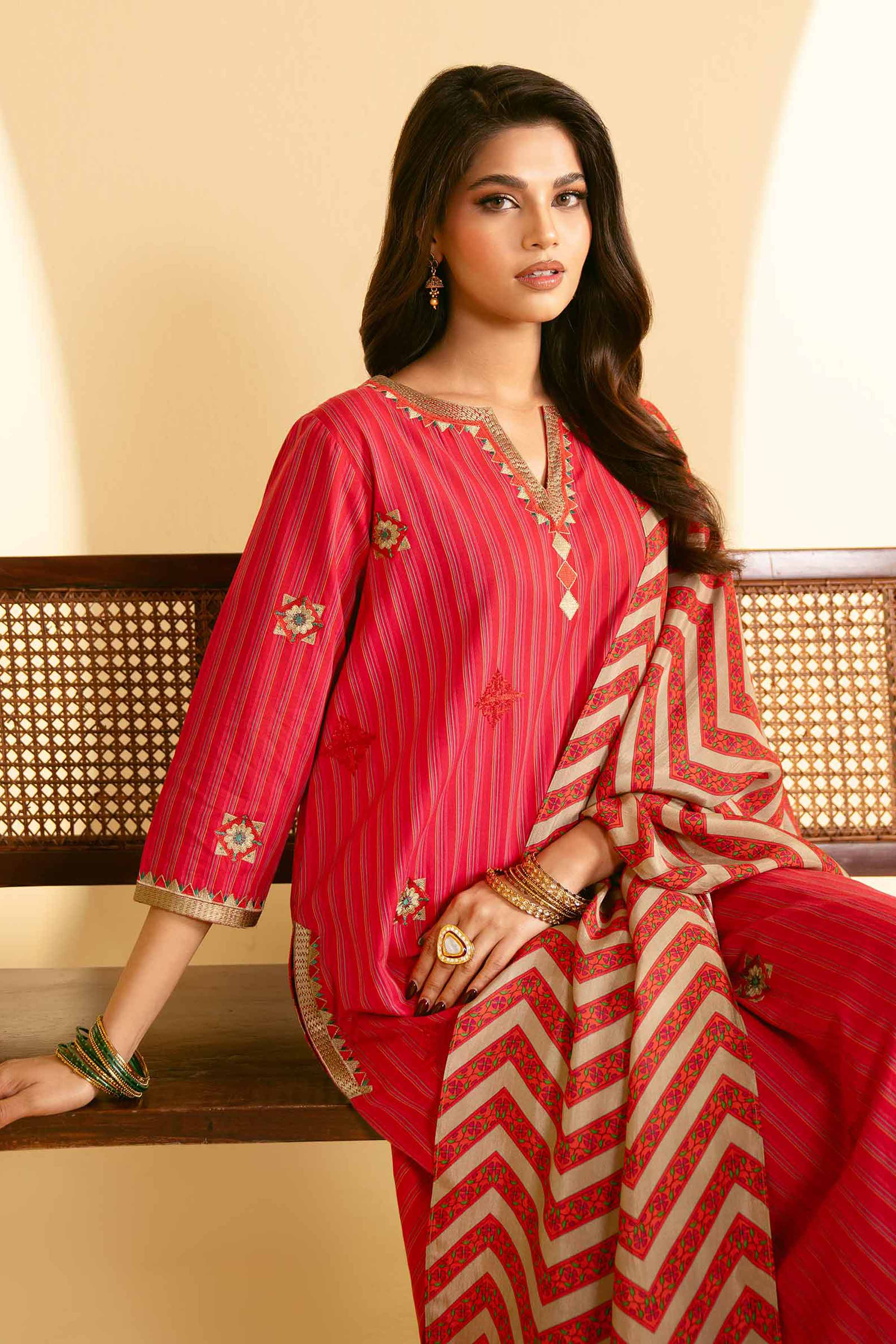 NishatUK - Rose Embroidered Yarn Dyed 3-piece ready to wear Suit