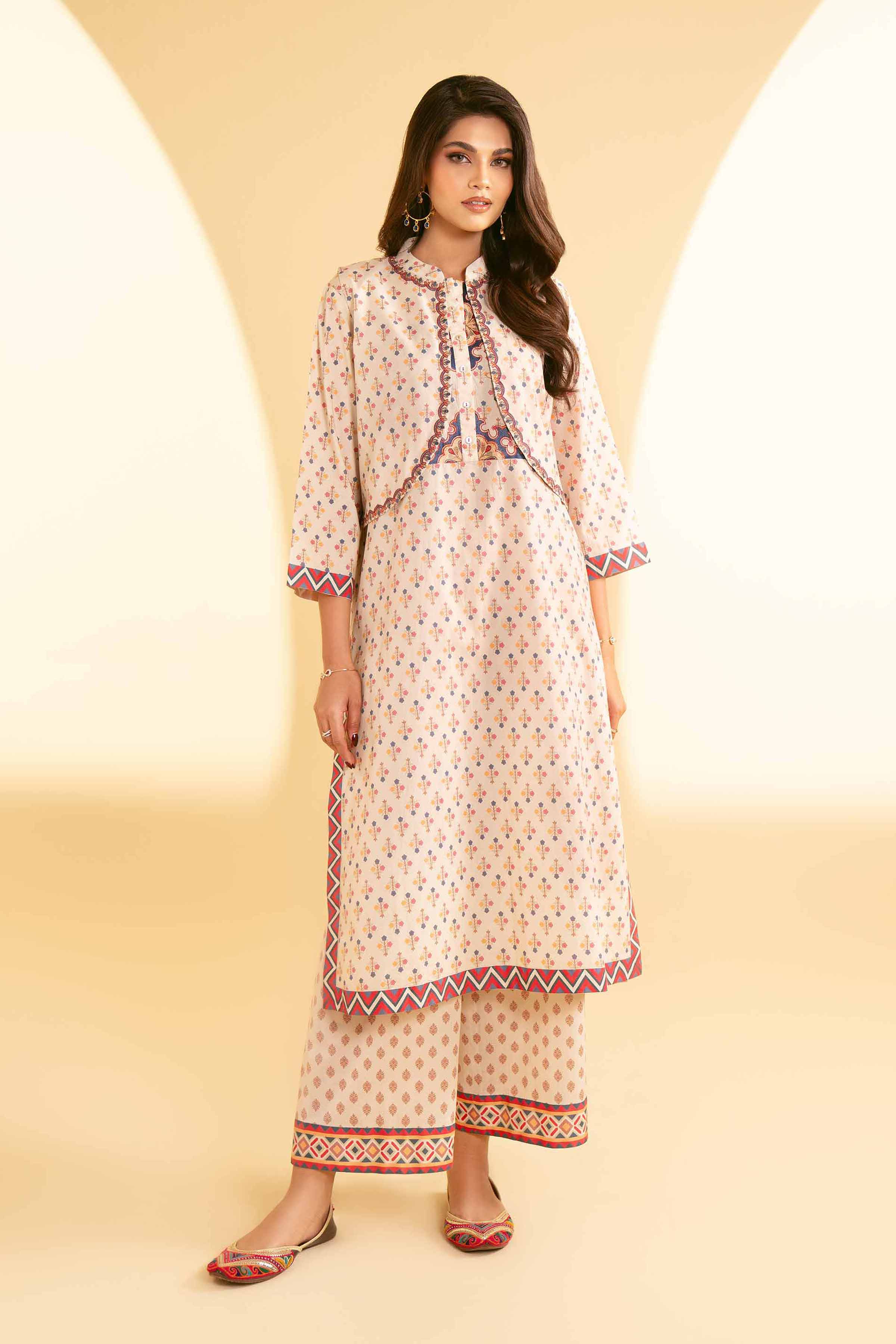 NishatUK - Beige Embroidered Cambric 3-piece ready to wear Suit