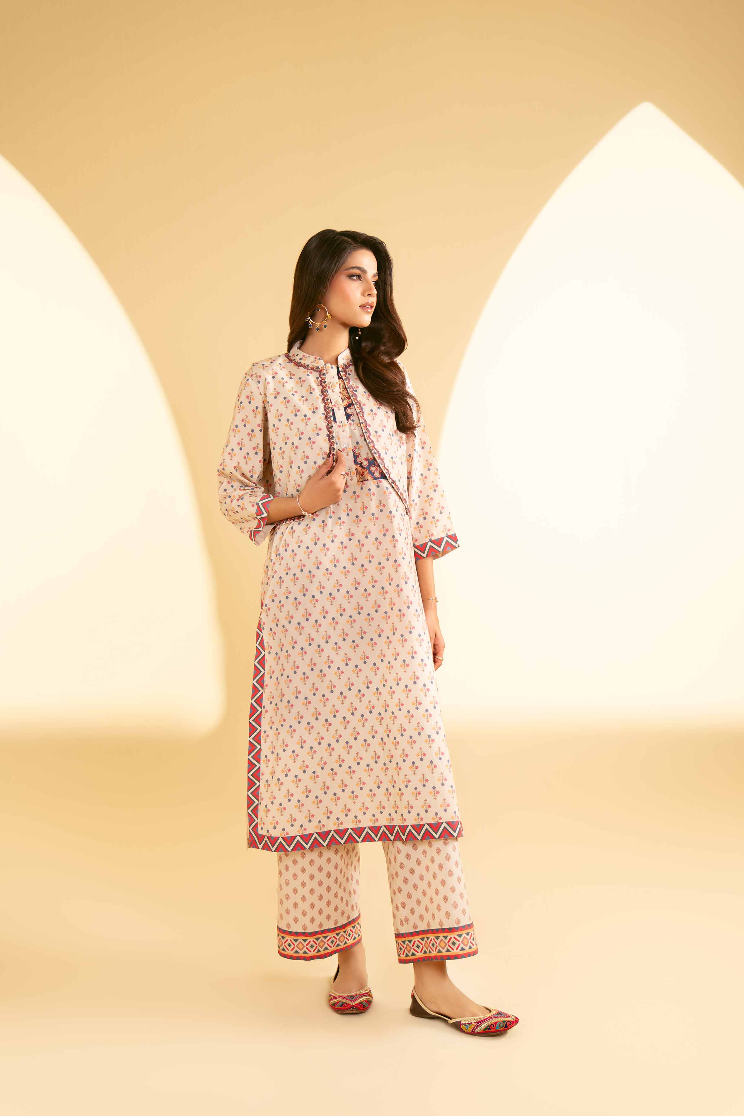 NishatUK - Beige Embroidered Cambric 3-piece ready to wear Suit