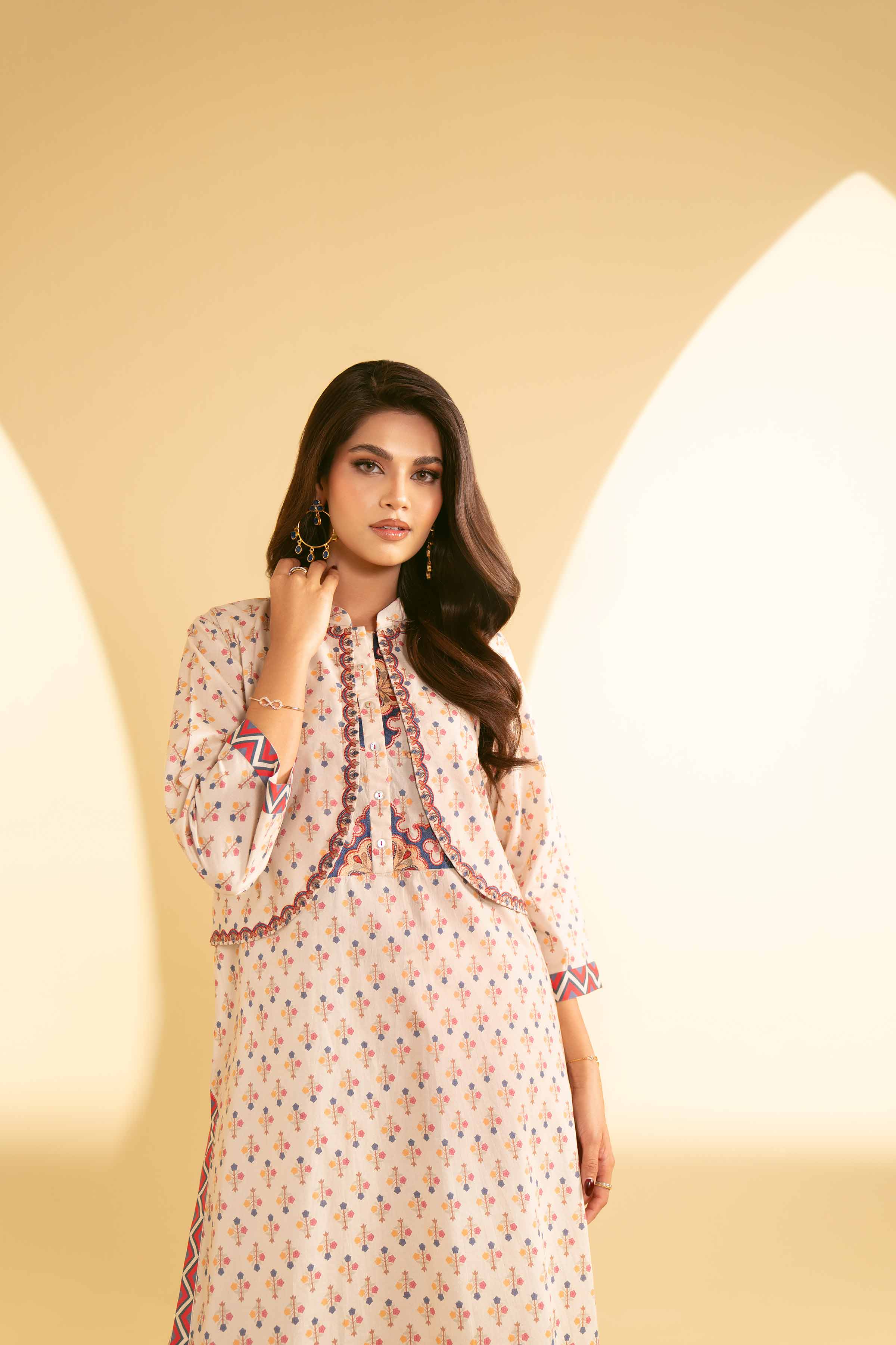 NishatUK - Beige Embroidered Cambric 3-piece ready to wear Suit