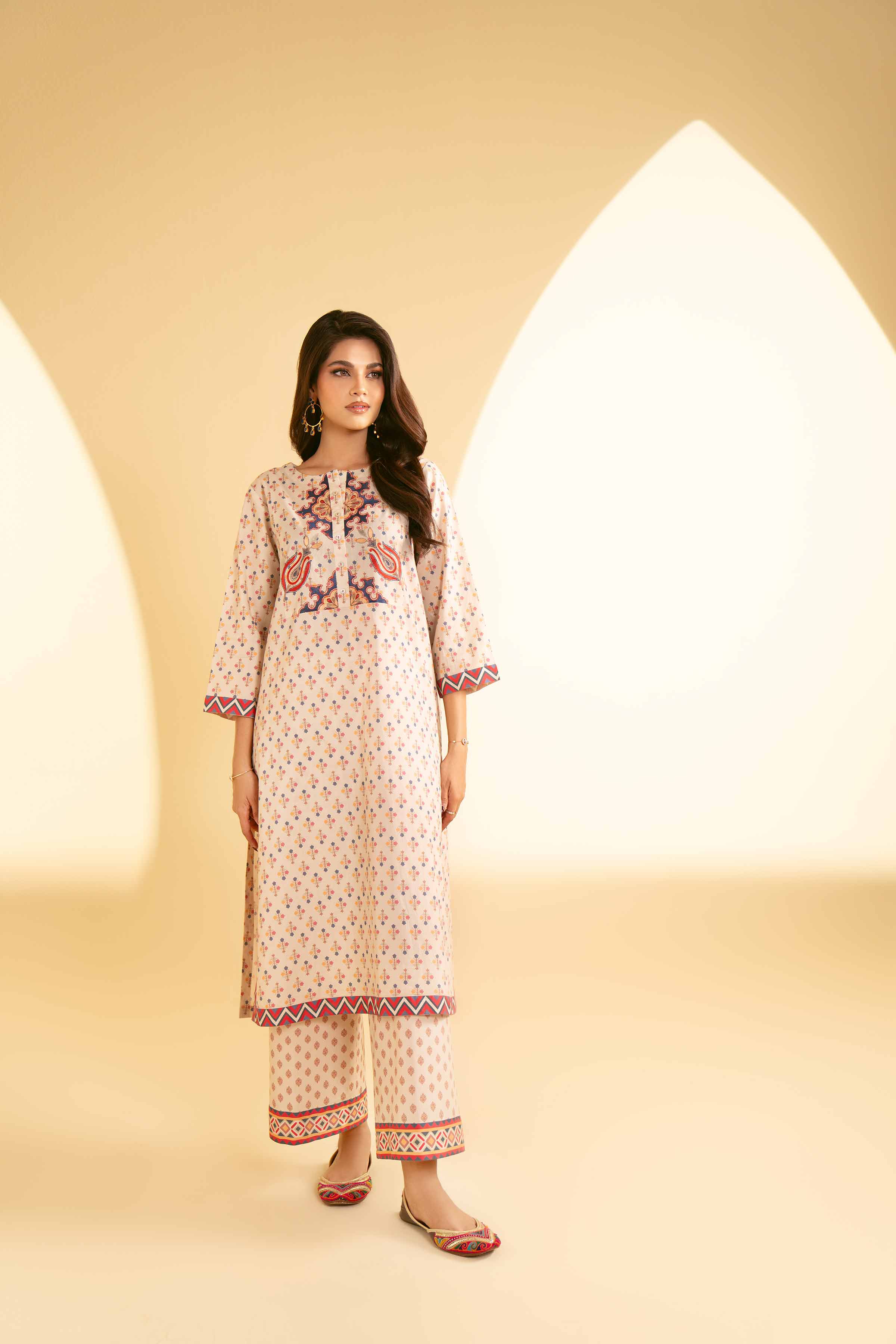 NishatUK - Beige Embroidered Cambric 3-piece ready to wear Suit