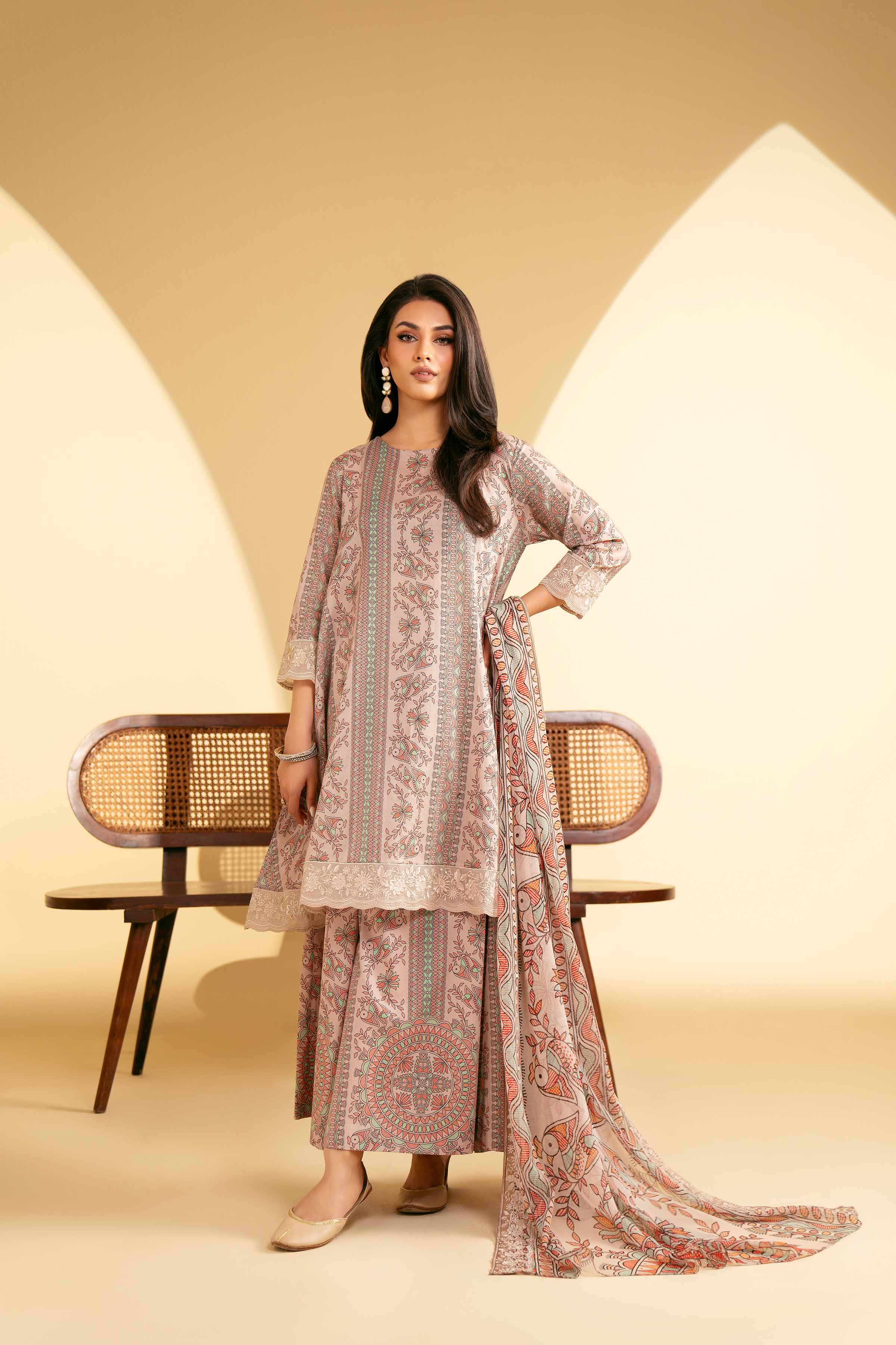 NishatUK - Tea Pink Embroidered Lawn 3-piece ready to wear Suit