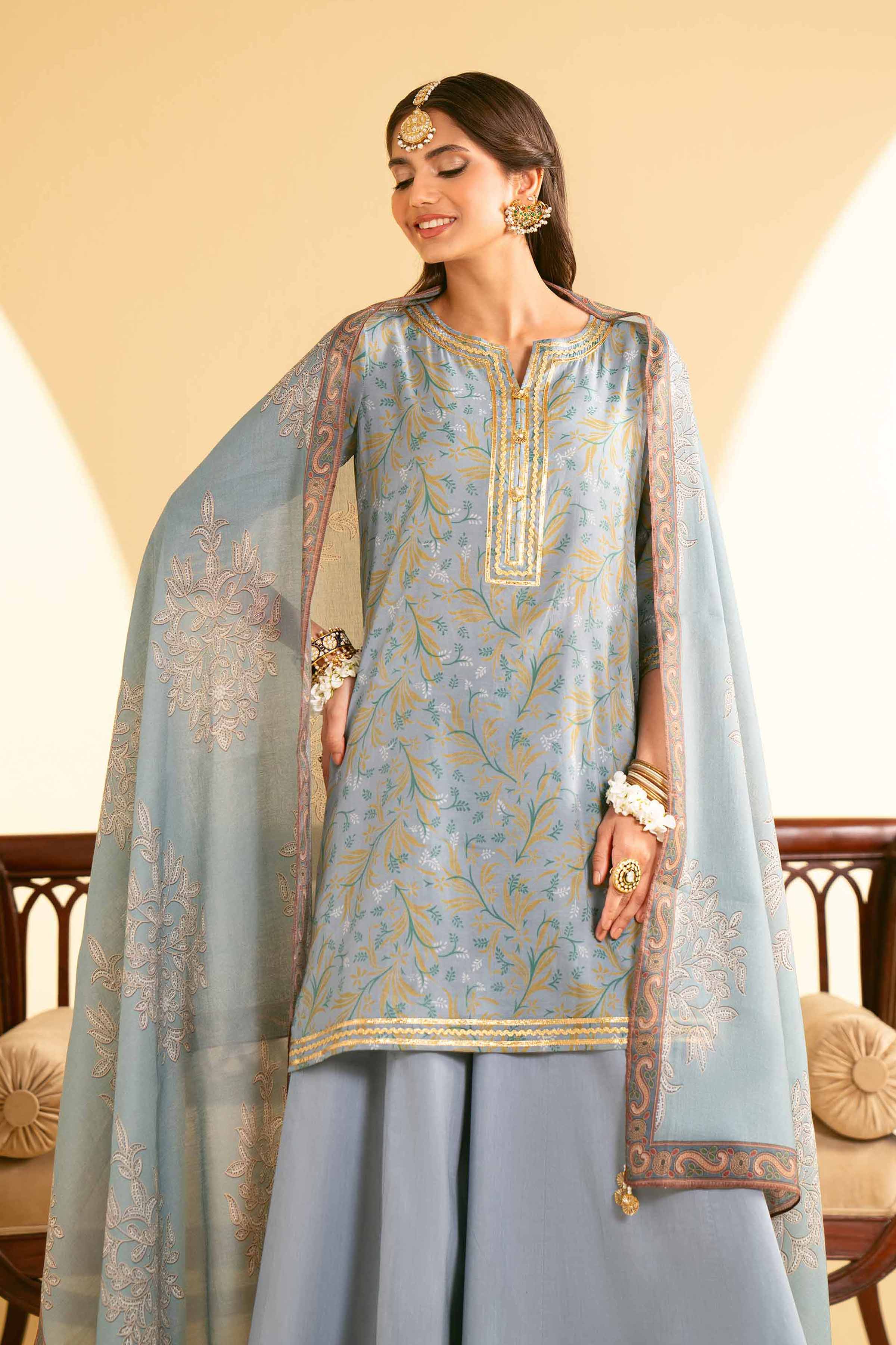 NishatUK - Blue Embroidered Lawn 3-piece ready to wear Suit