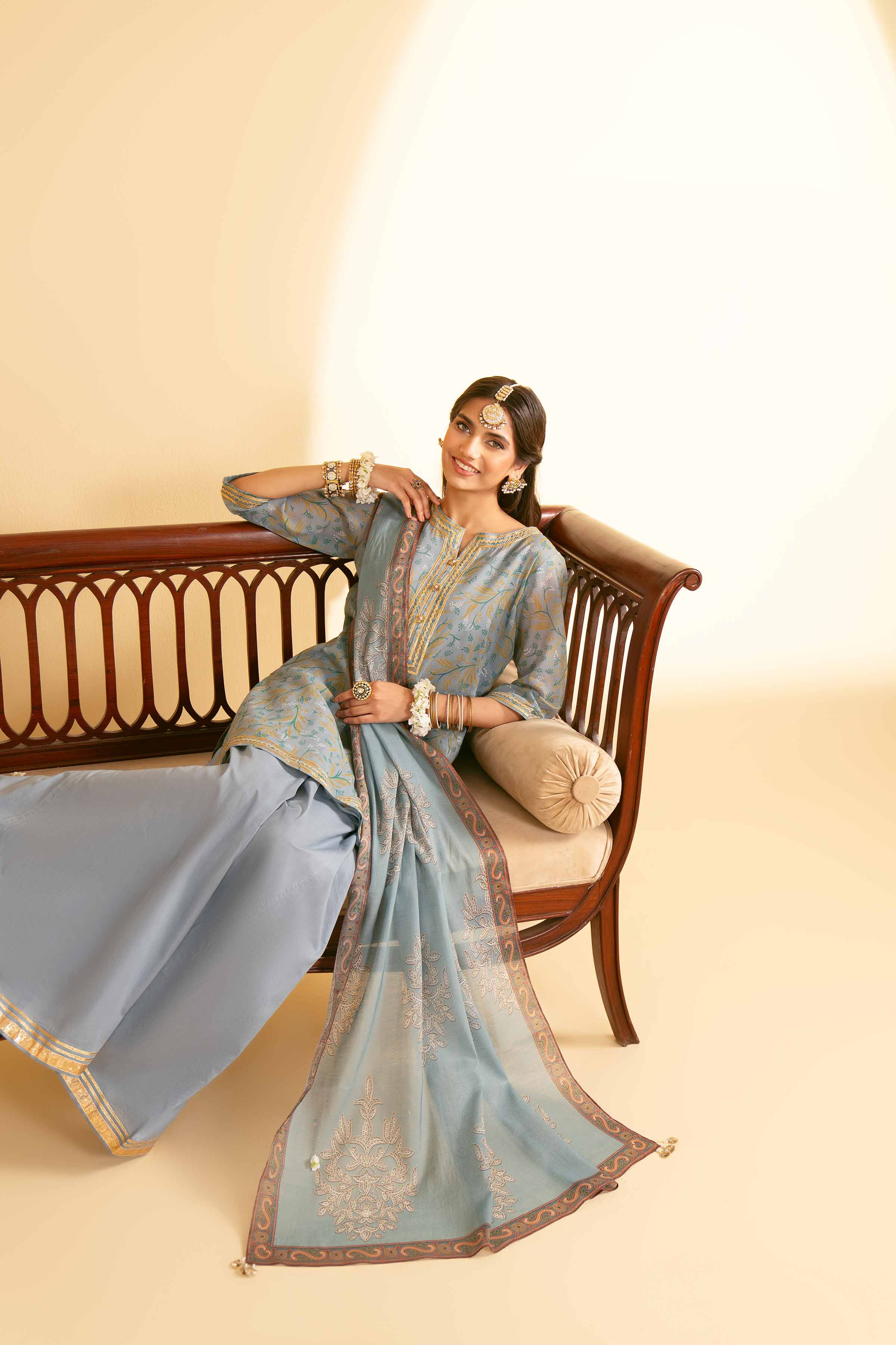 NishatUK - Blue Embroidered Lawn 3-piece ready to wear Suit