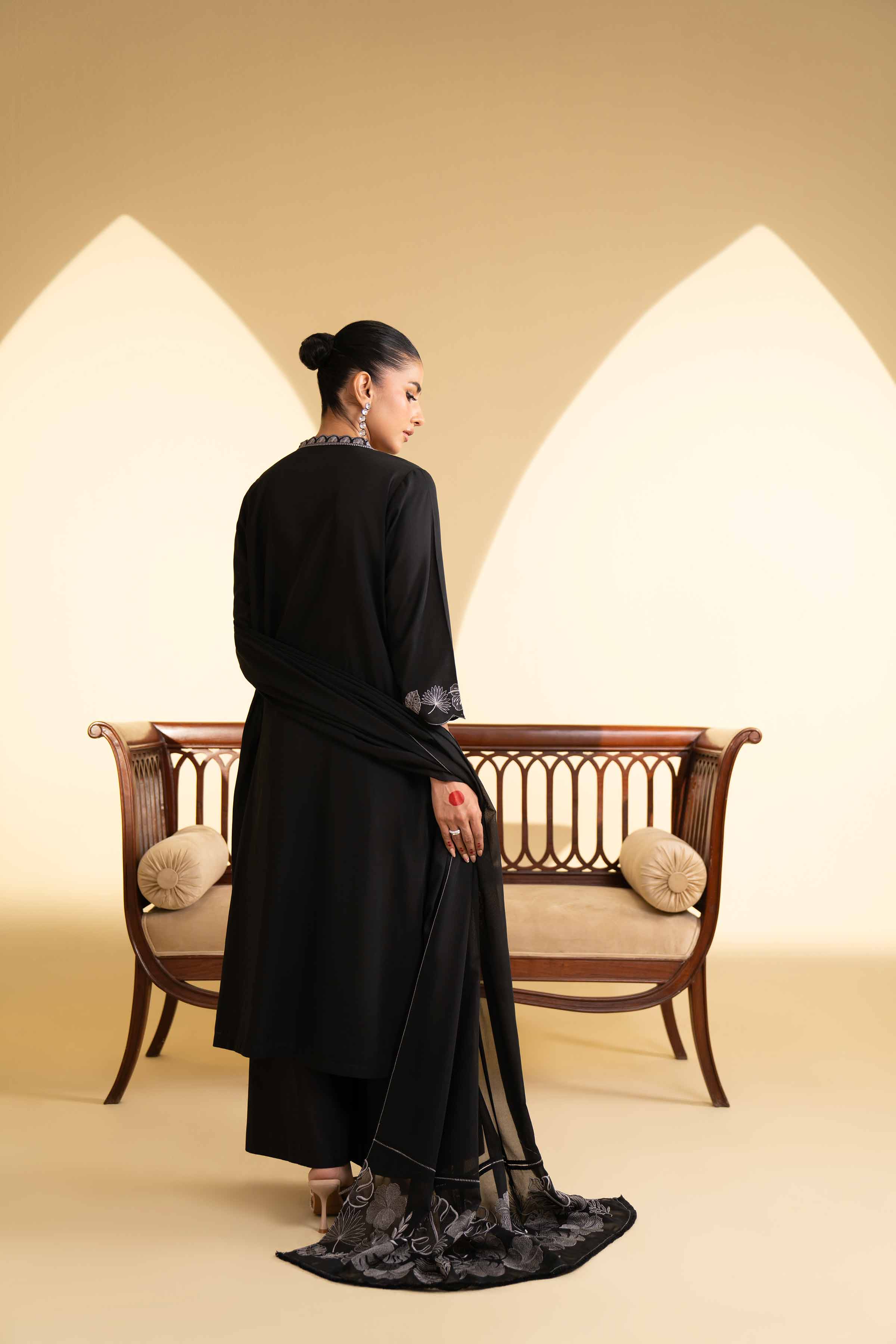 NishatUK - Black Embroidered Cotton 2-piece ready to wear Luxury Dress