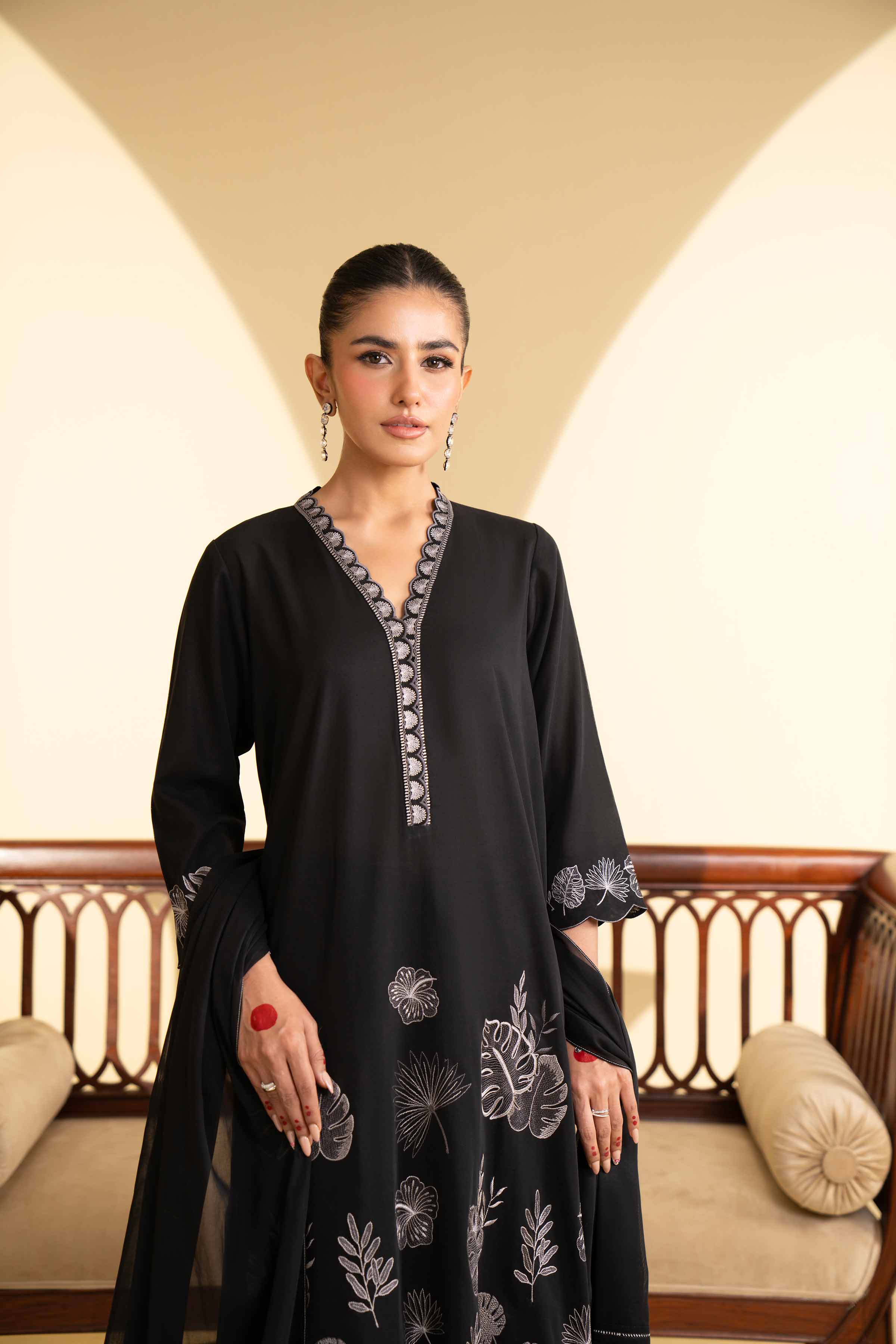 NishatUK - Black Embroidered Cotton 2-piece ready to wear Luxury Dress