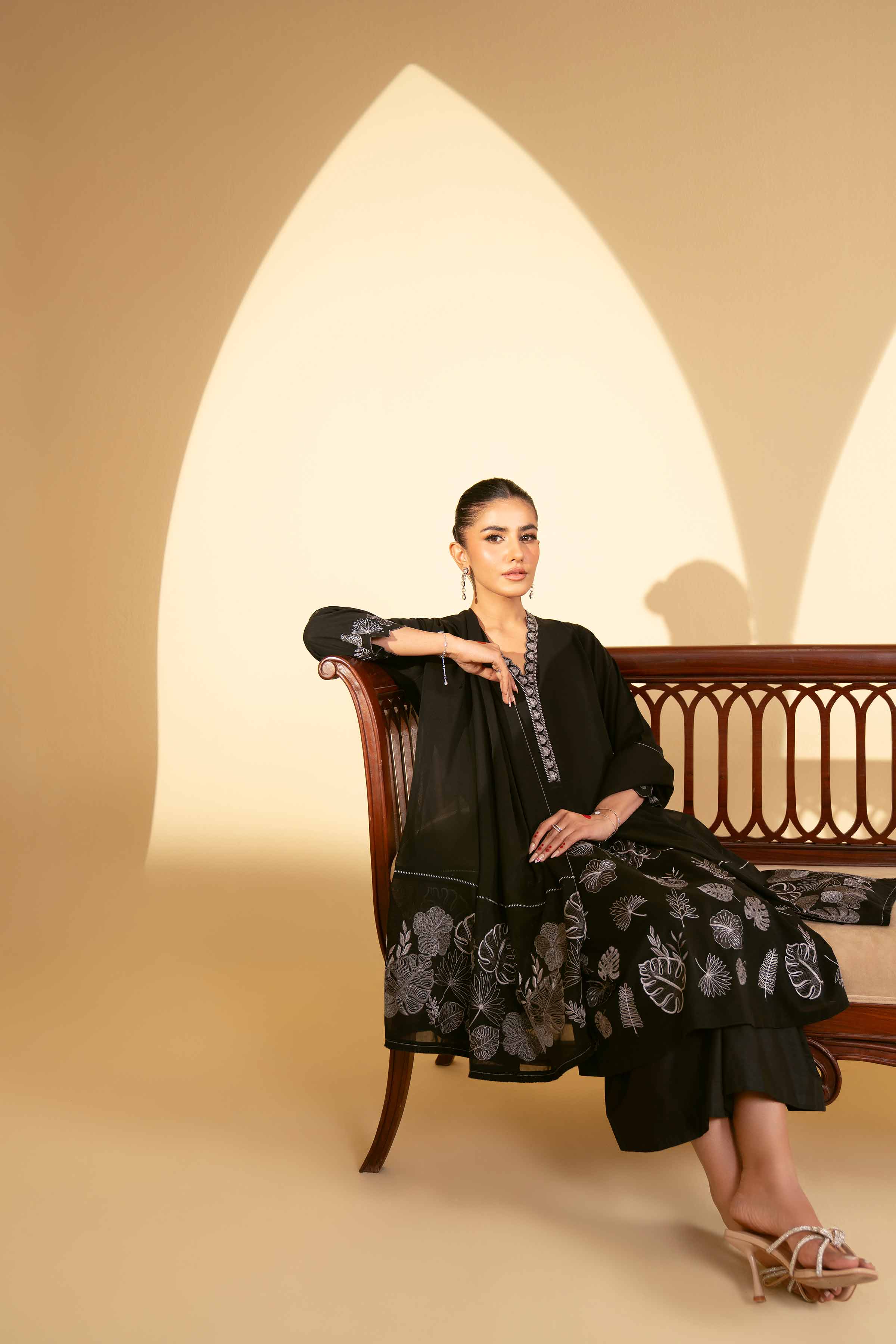 NishatUK - Black Embroidered Cotton 2-piece ready to wear Luxury Dress