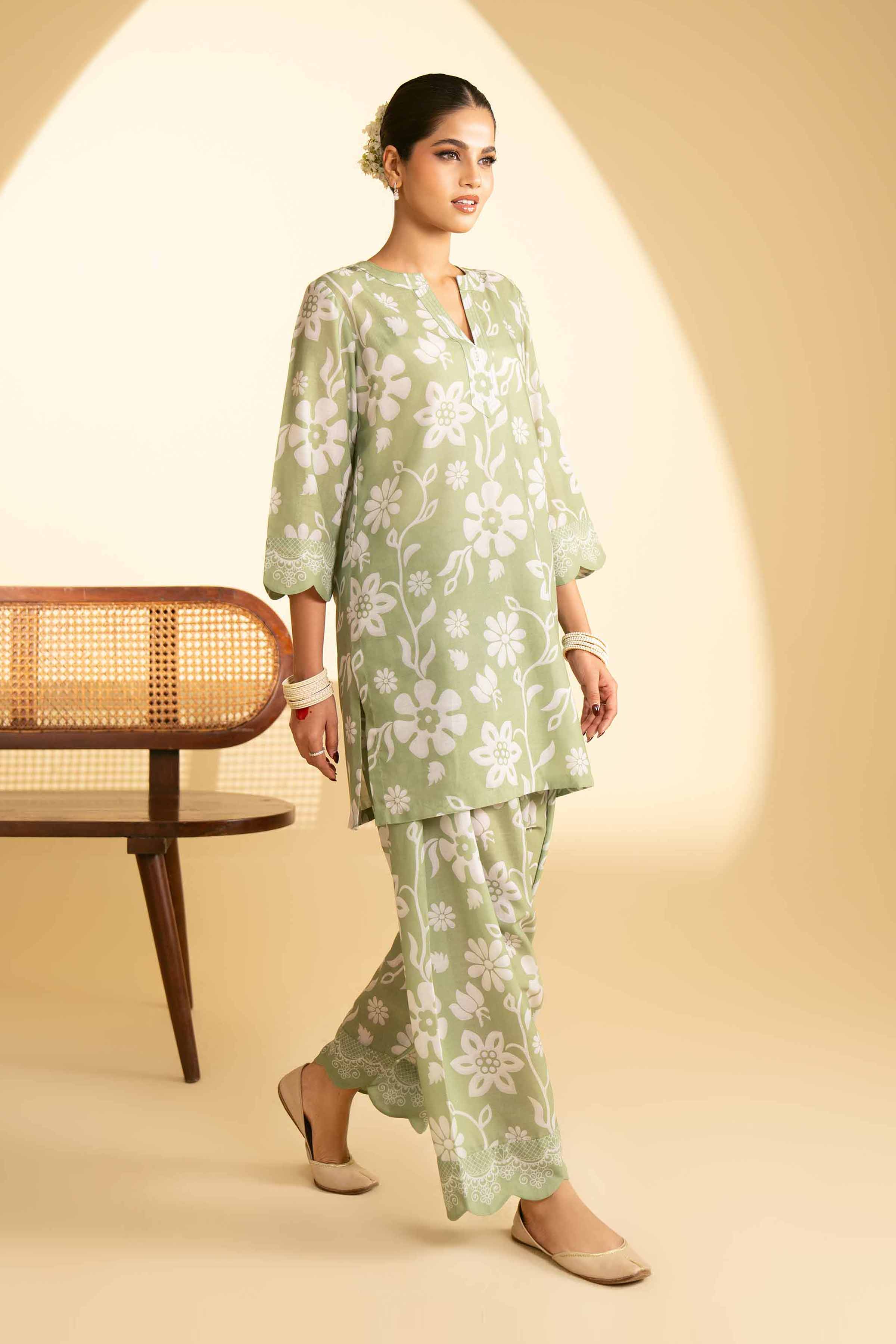 NishatUK - Green Printed Lawn 2-piece ready to wear Luxury Dress