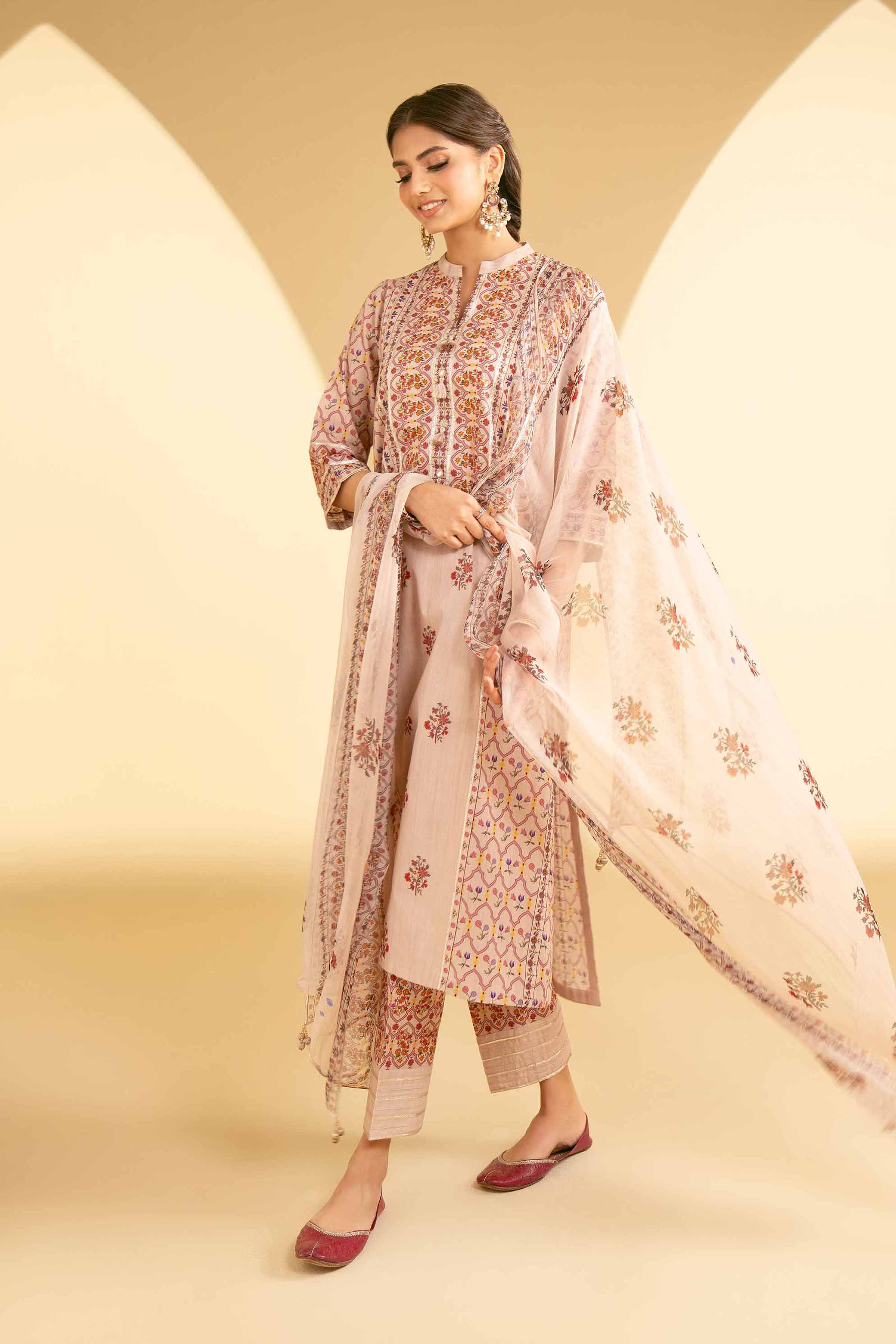 NishatUK - Beige Embroidered Cambric 3-piece ready to wear Suit