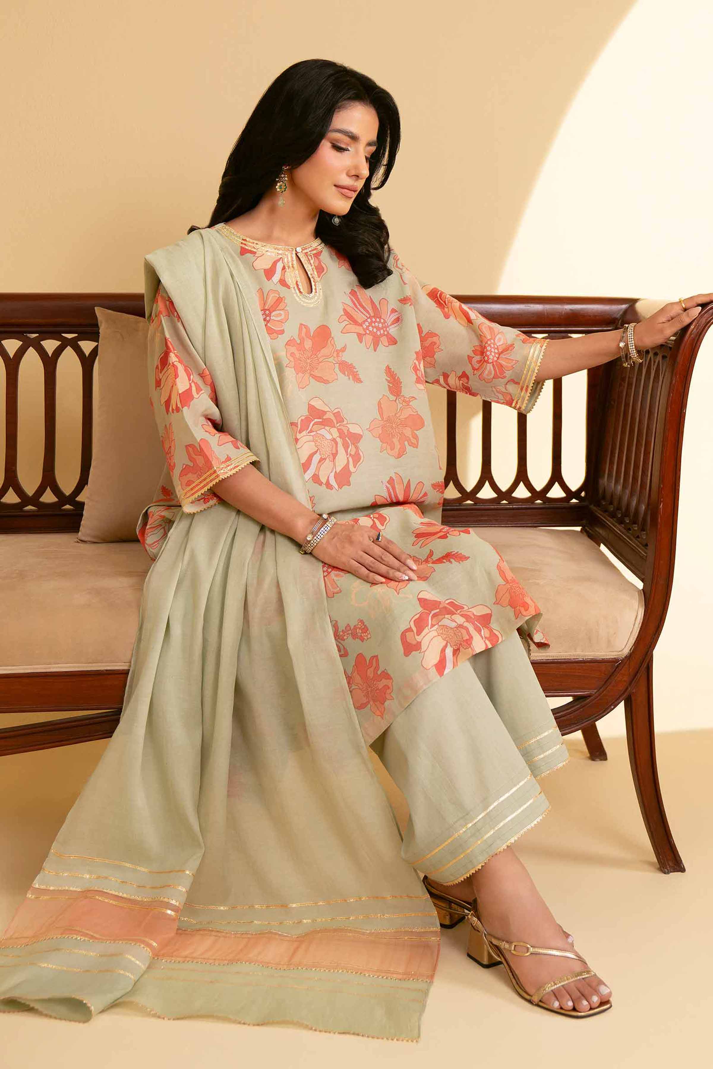 NishatUK - Blue Printed Lawn 3-piece ready to wear Suit