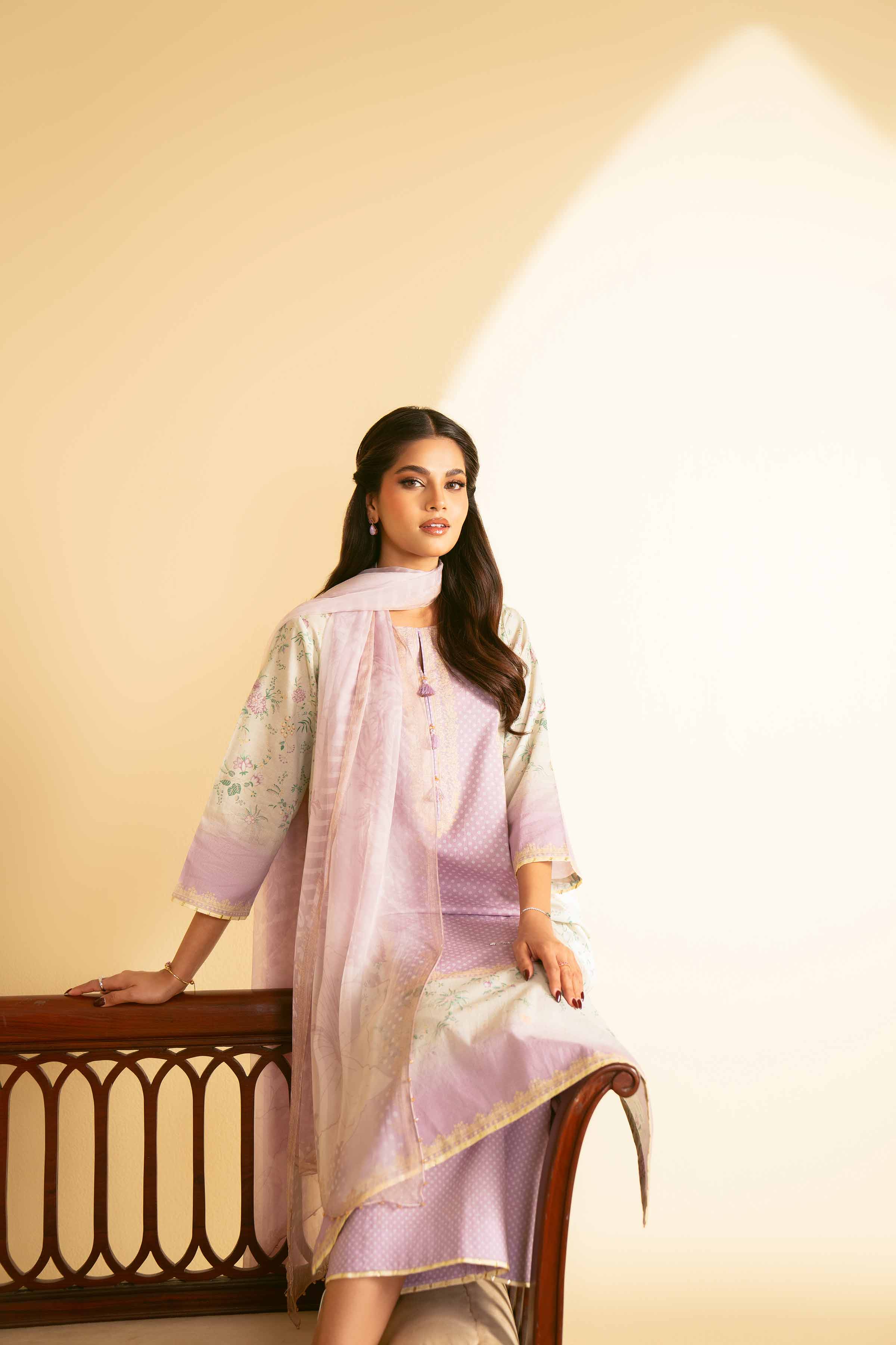 NishatUK - Purple Printed Cambric 3-piece ready to wear Suit