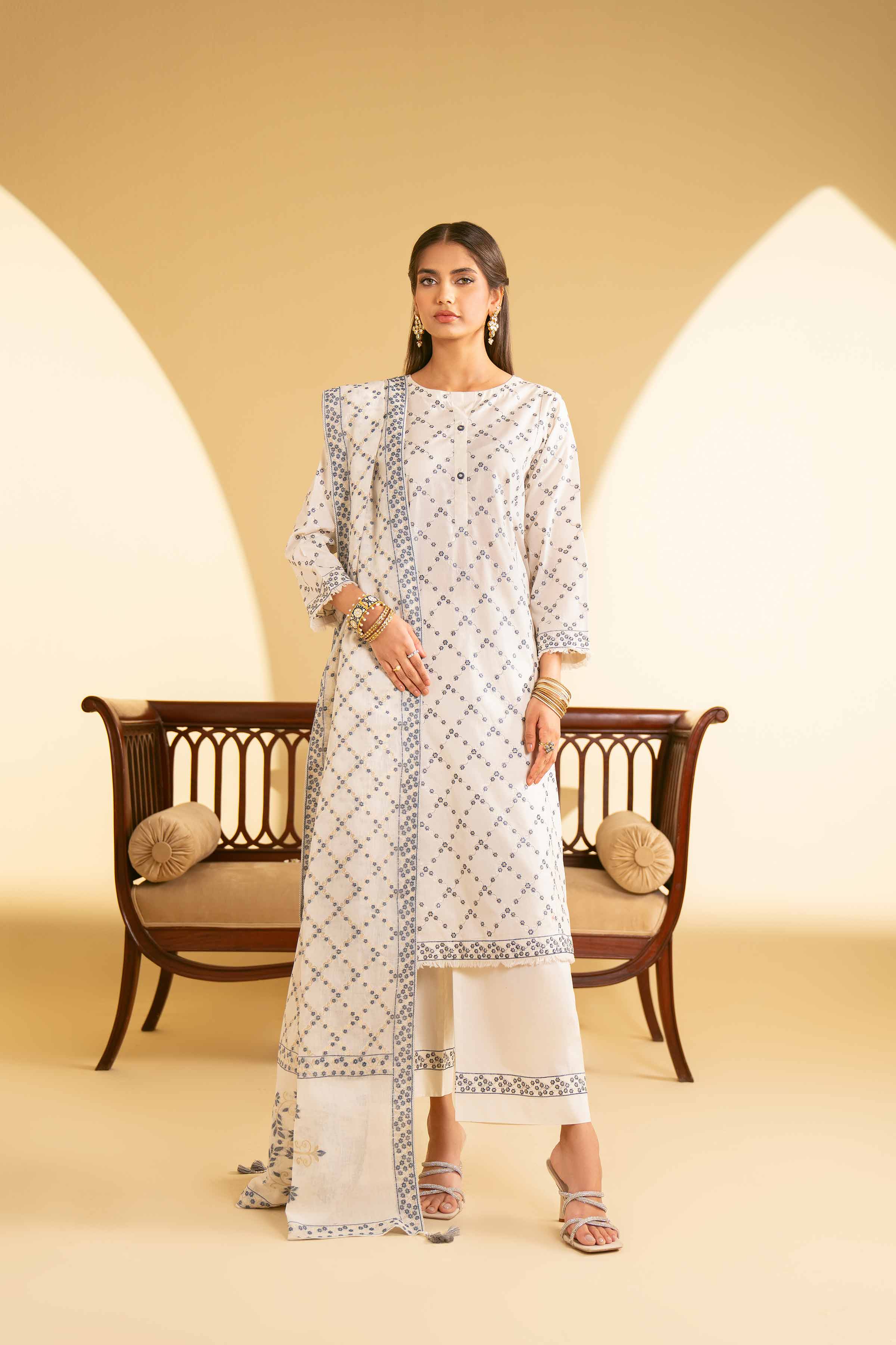 NishatUK - Beige Embroidered Cambric 3-piece ready to wear Suit
