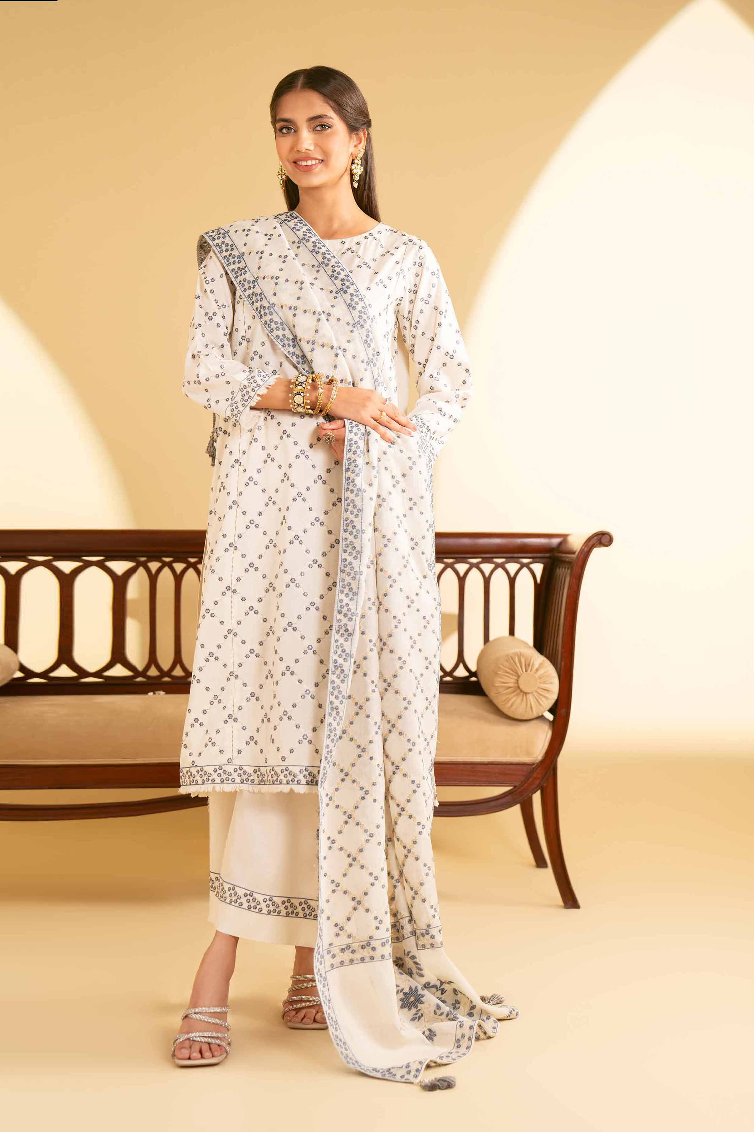 NishatUK - Beige Embroidered Cambric 3-piece ready to wear Suit
