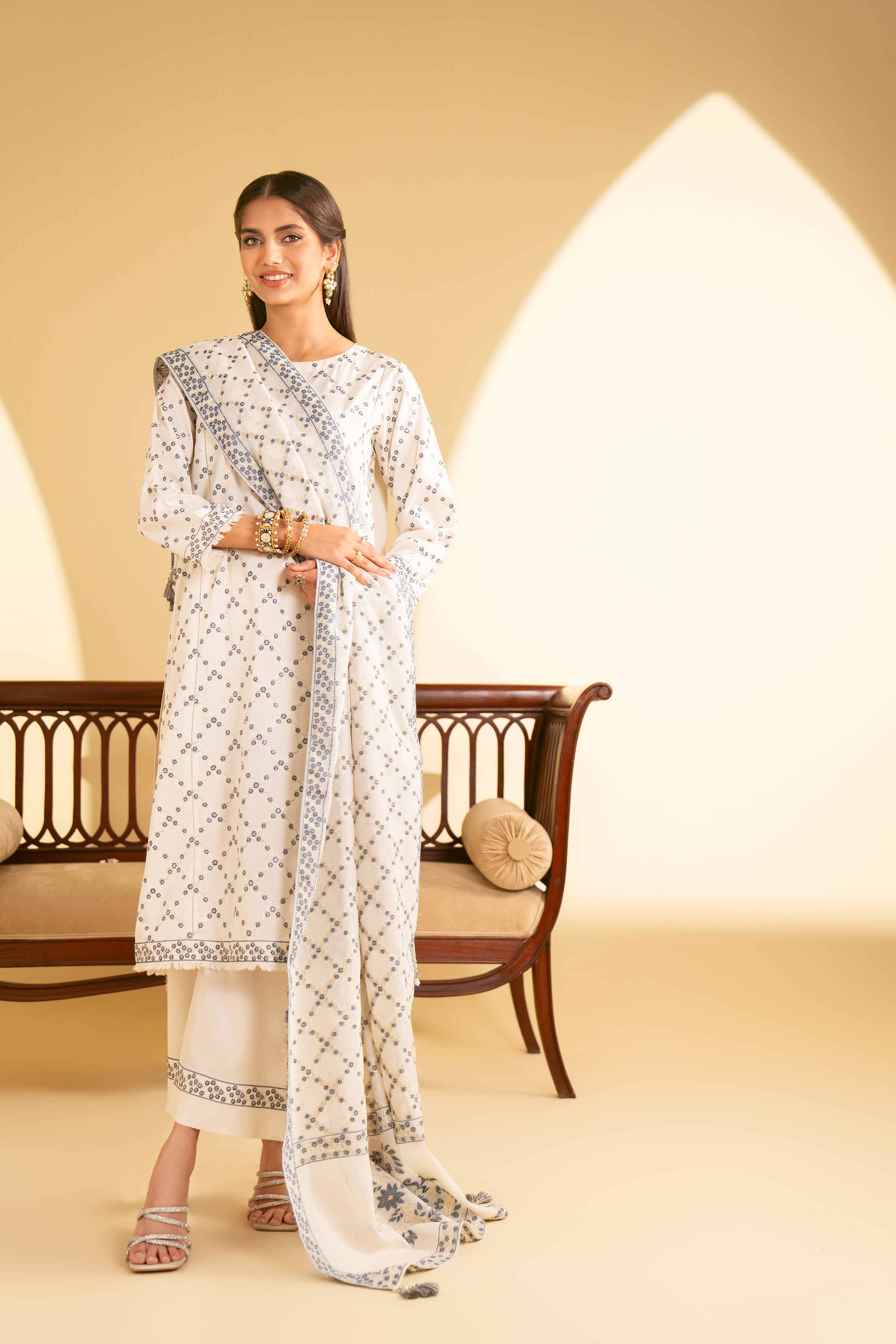 NishatUK - Beige Embroidered Cambric 3-piece ready to wear Suit