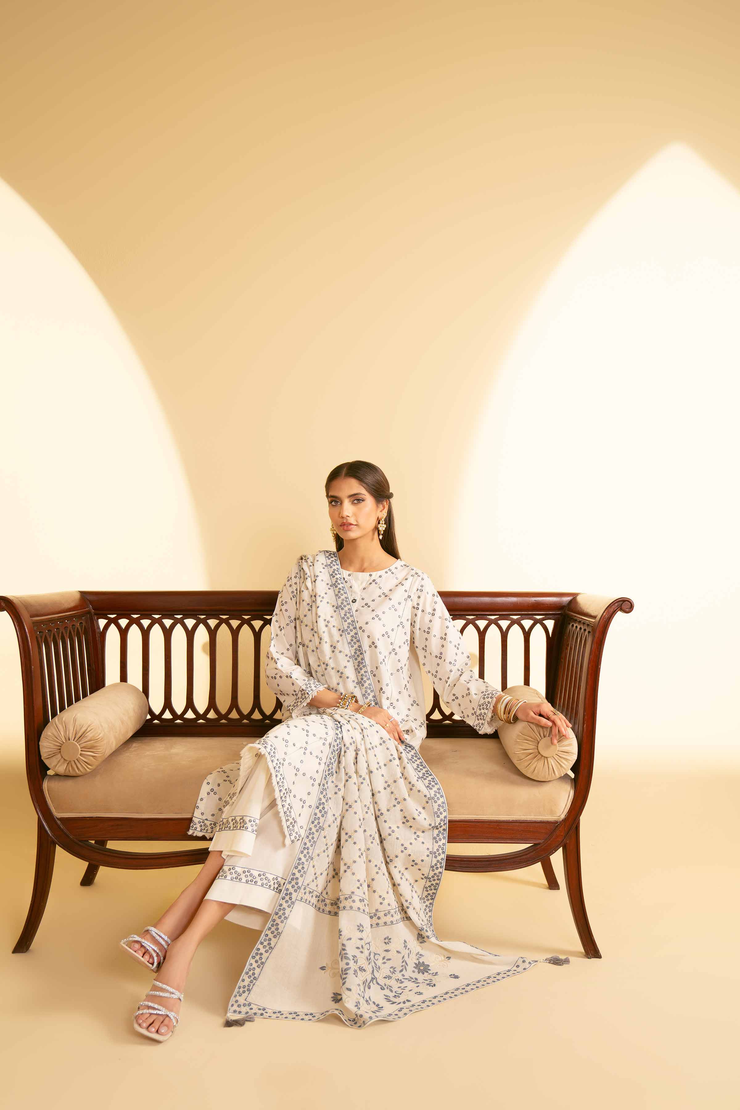 NishatUK - Beige Embroidered Cambric 3-piece ready to wear Suit