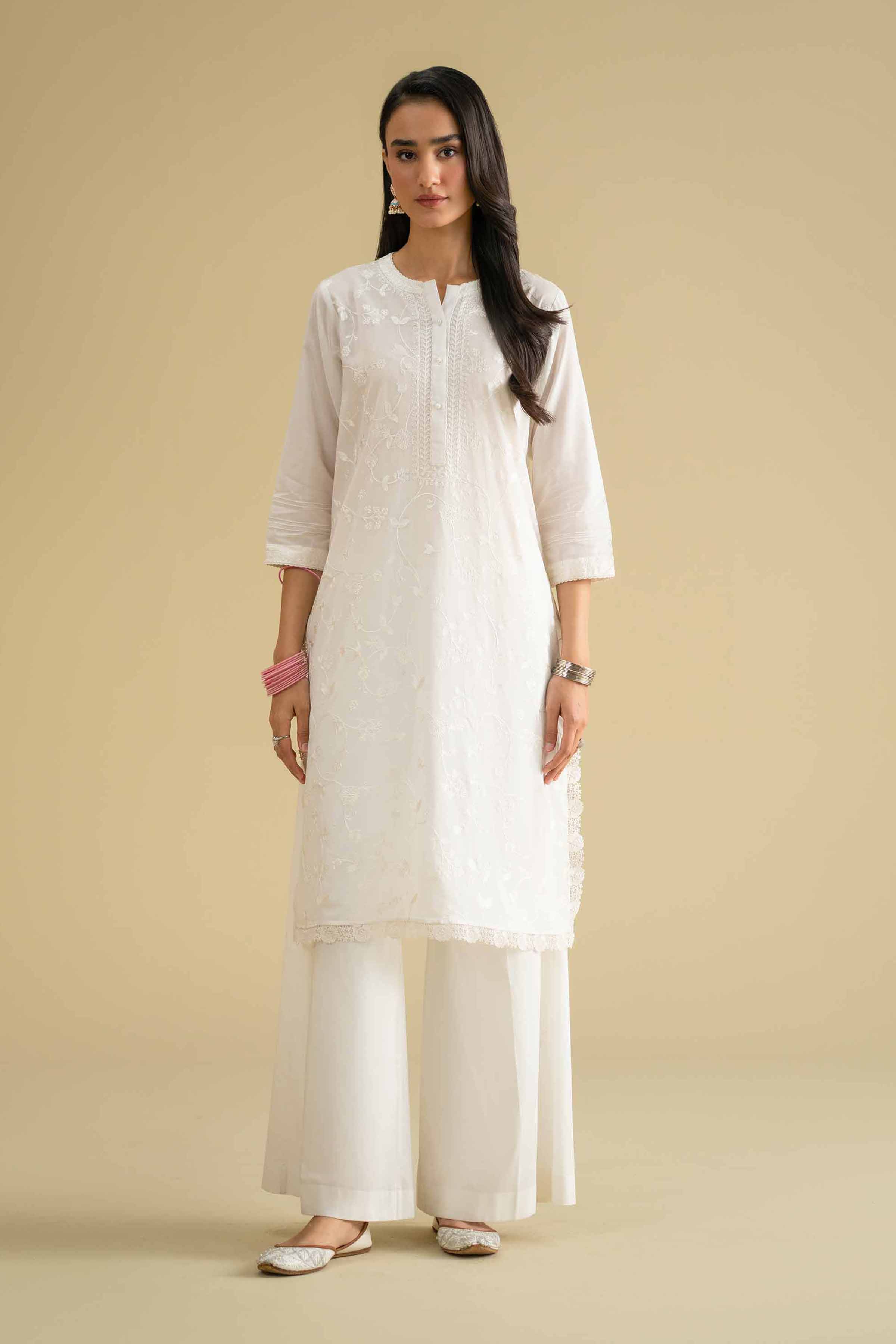 NishatUK - White Embroidered Cambric 1-piece ready to wear Shirt