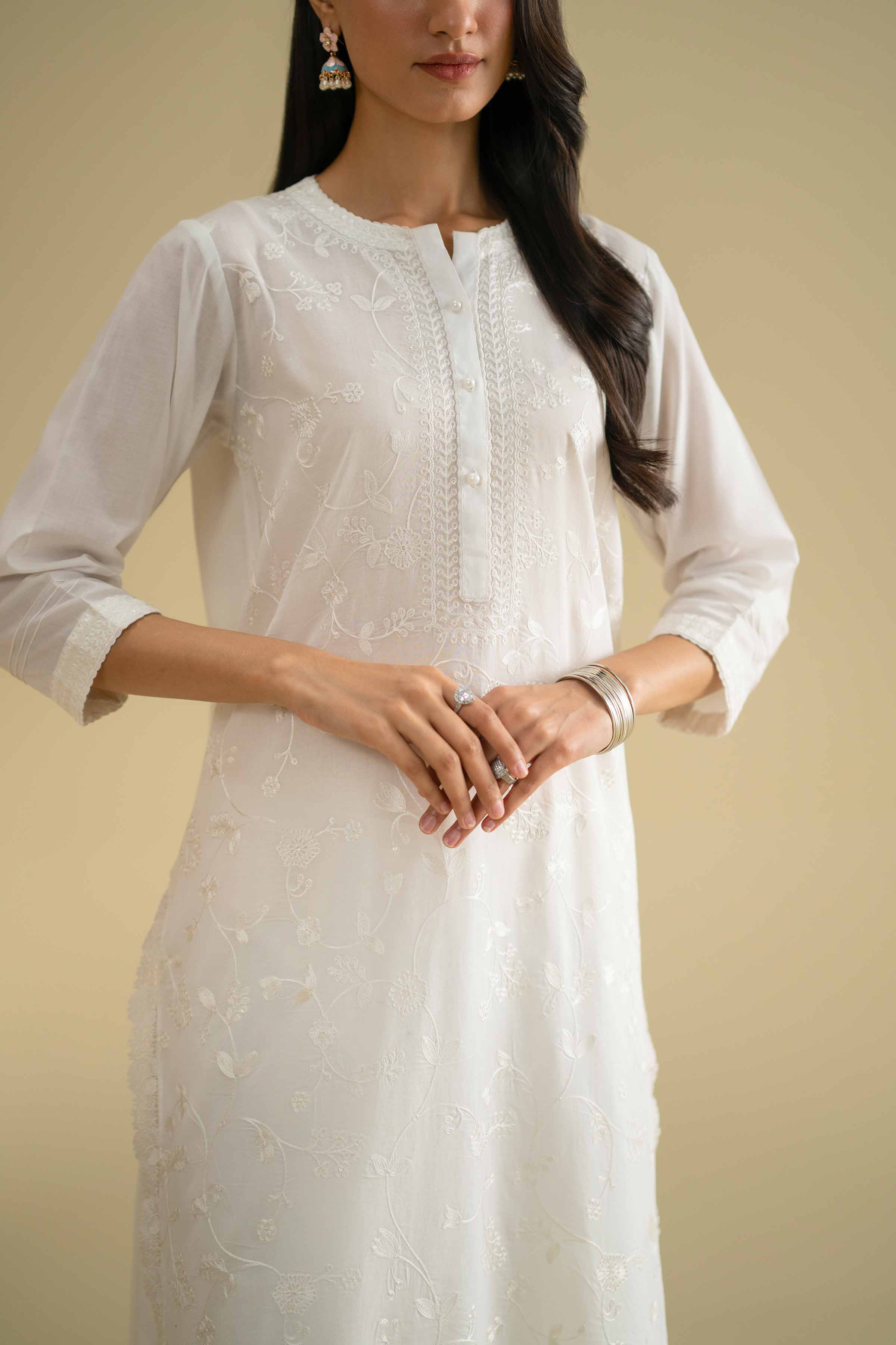 NishatUK - White Embroidered Cambric 1-piece ready to wear Shirt