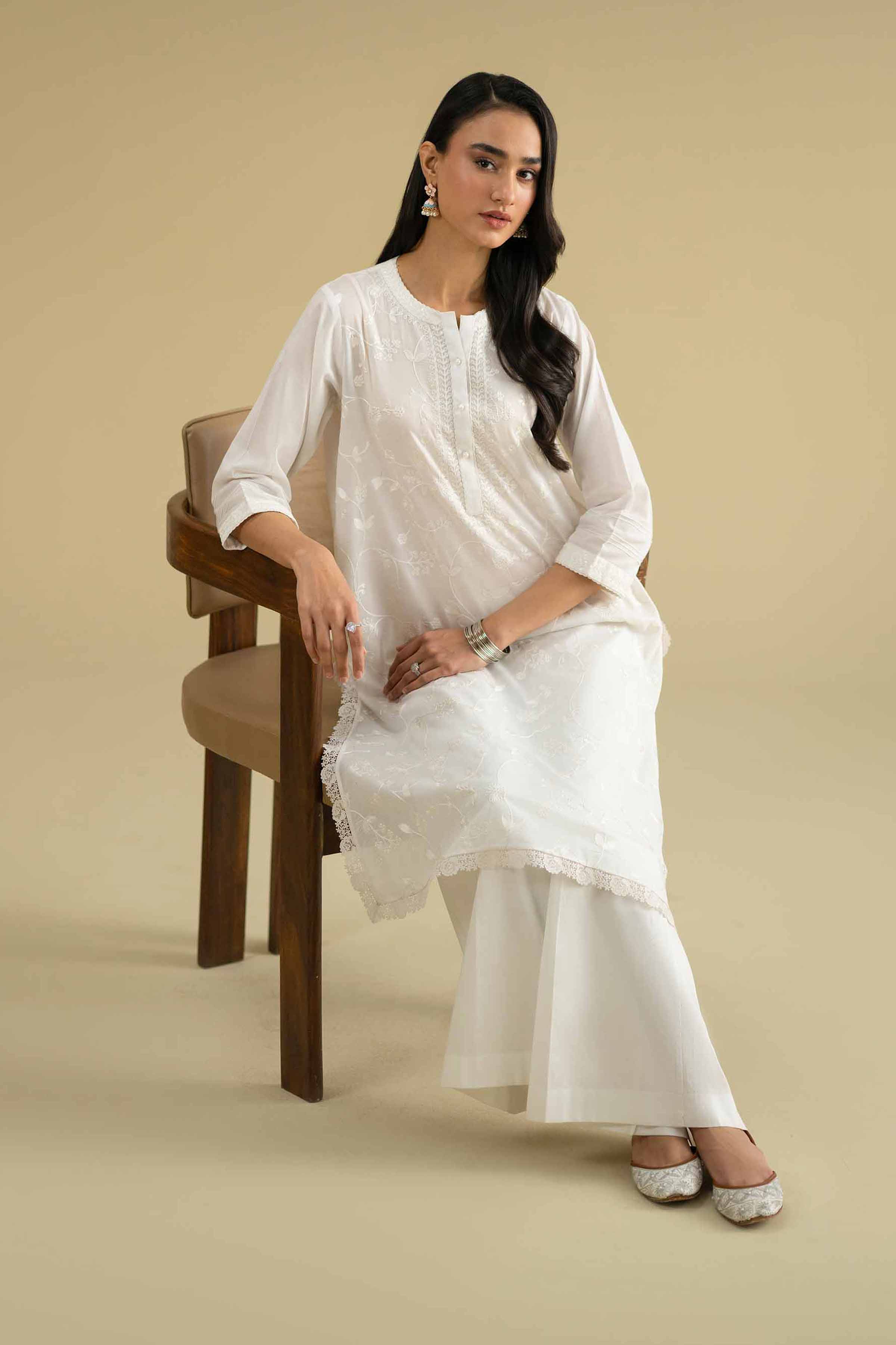 NishatUK - White Embroidered Cambric 1-piece ready to wear Shirt