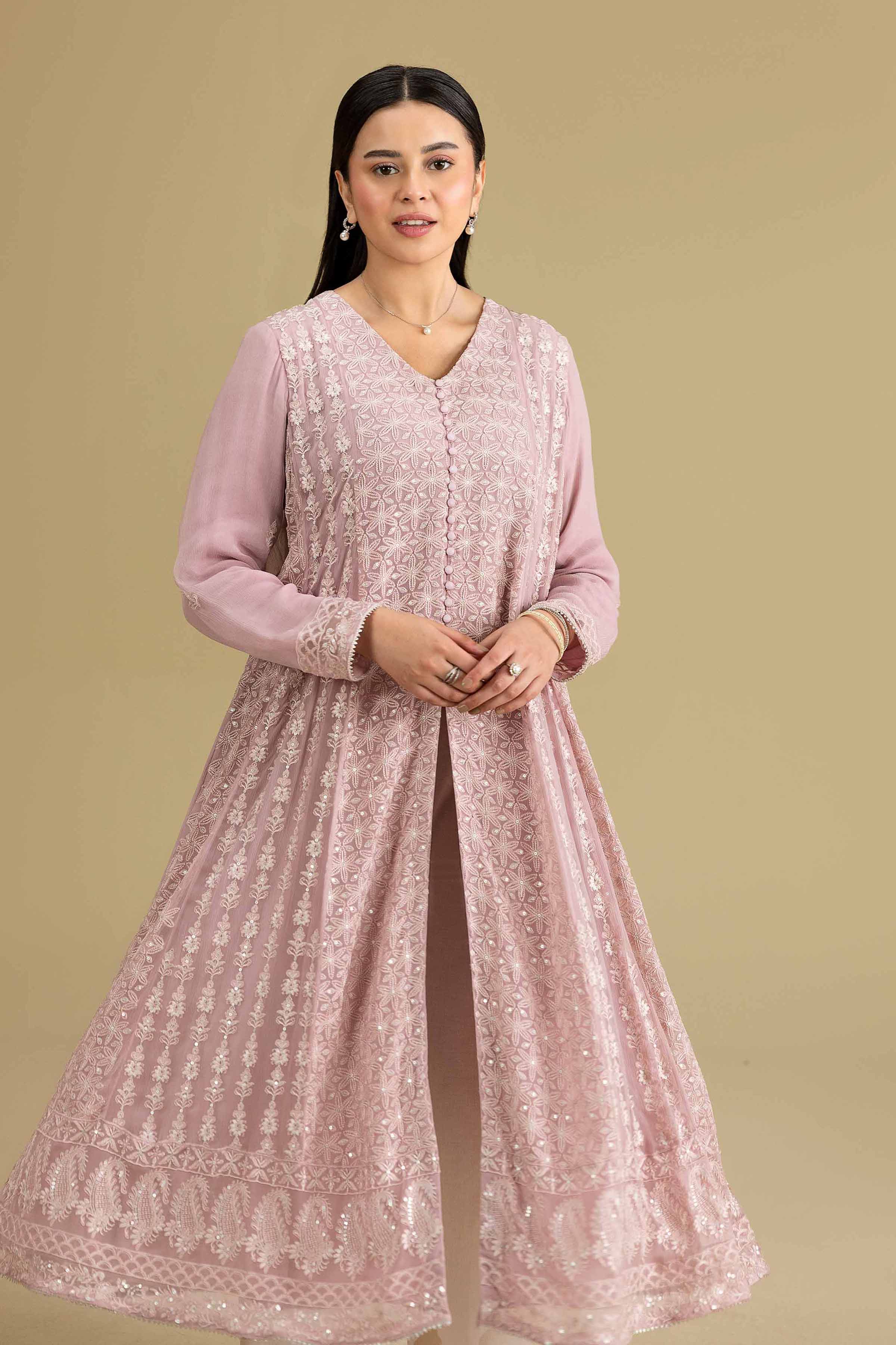 Nishat UK - Pink Embroidered Chiffon 1 Piece ready to wear luxury Shirt