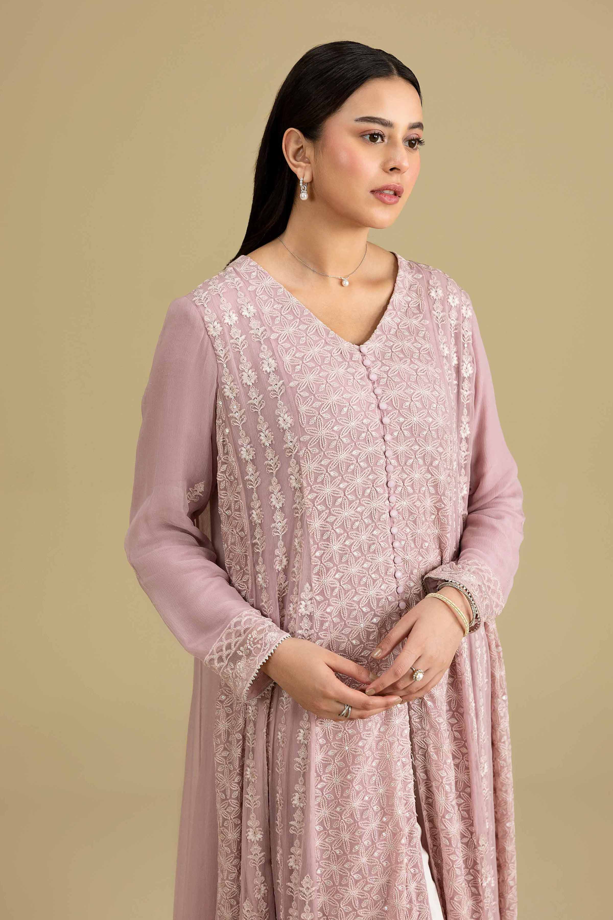 Nishat UK - Pink Embroidered Chiffon 1 Piece ready to wear luxury Shirt