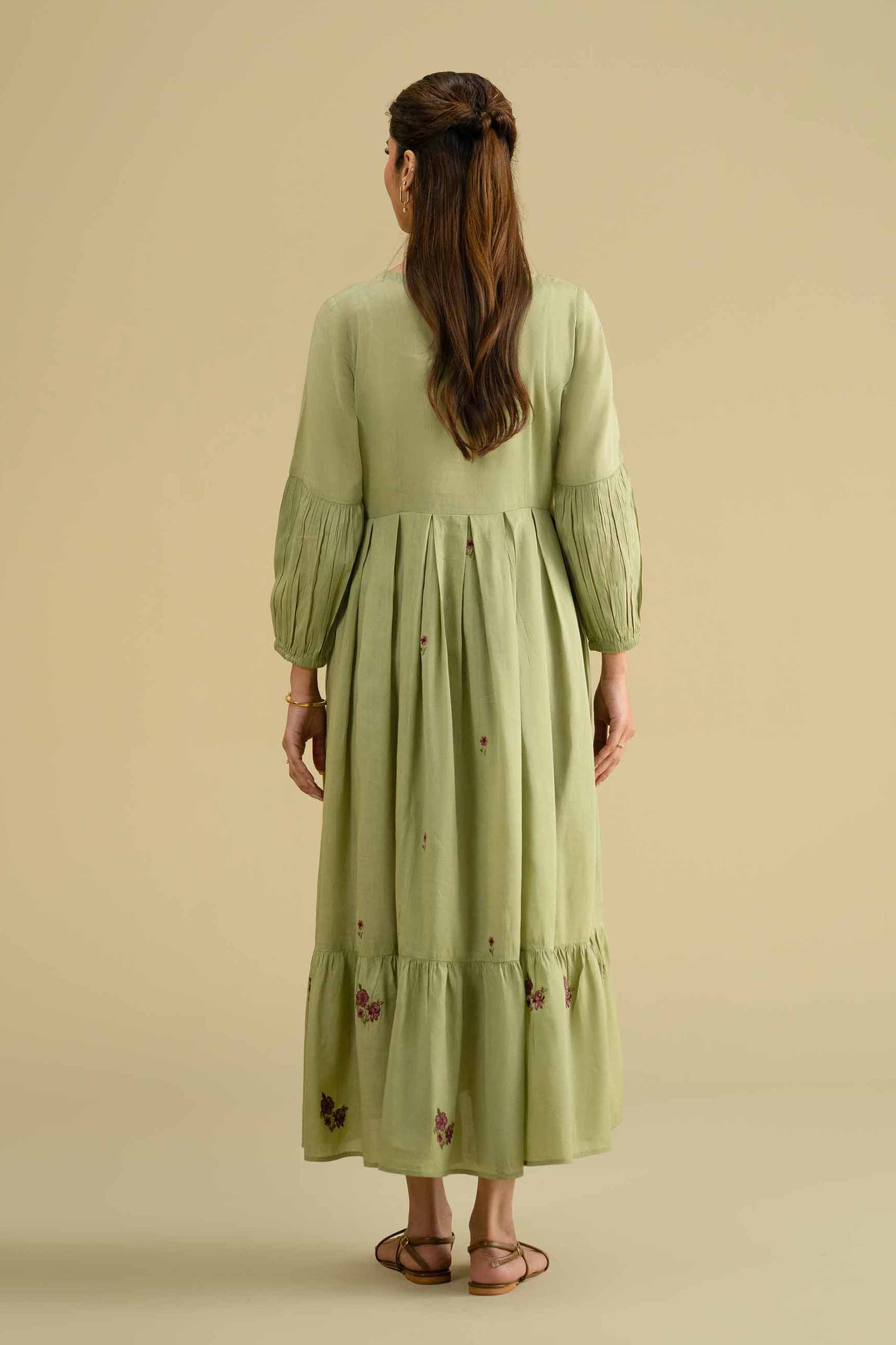 Nishat UK - Green Embroidered Yarn Dyed 1 Piece ready To Wear luxury Dress