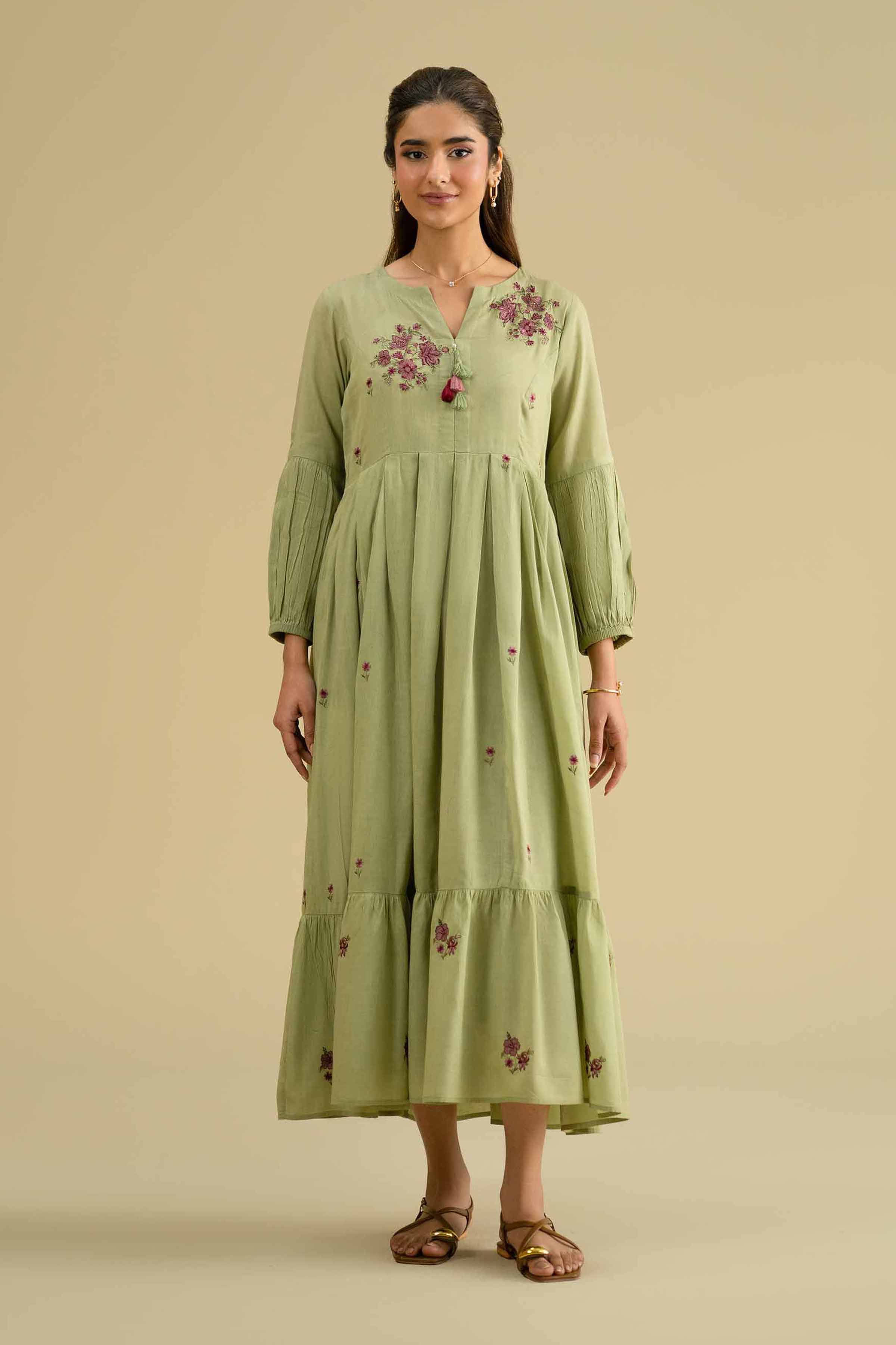 Nishat UK - Green Embroidered Yarn Dyed 1 Piece ready To Wear luxury Dress
