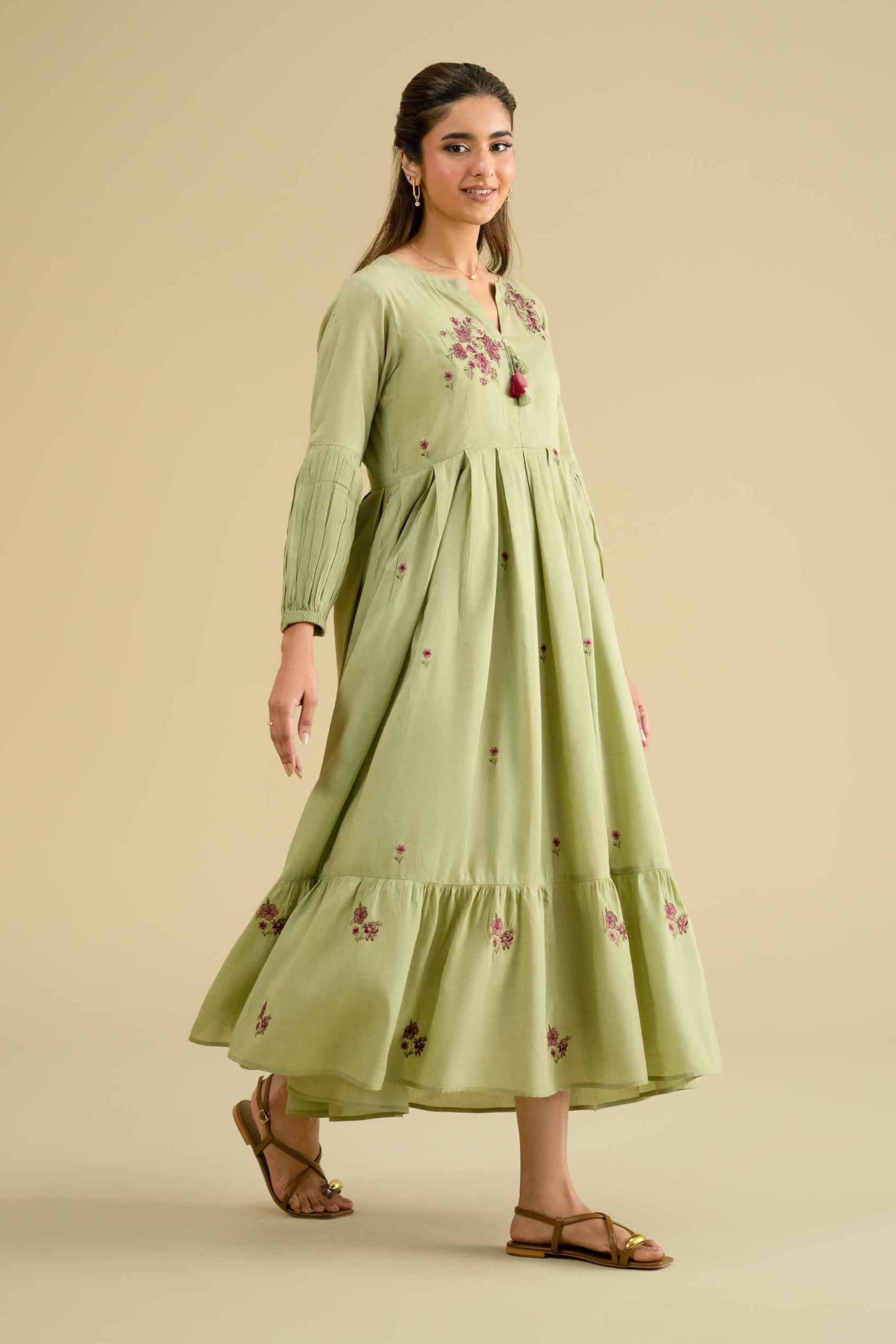 Nishat UK - Green Embroidered Yarn Dyed 1 Piece ready To Wear luxury Dress