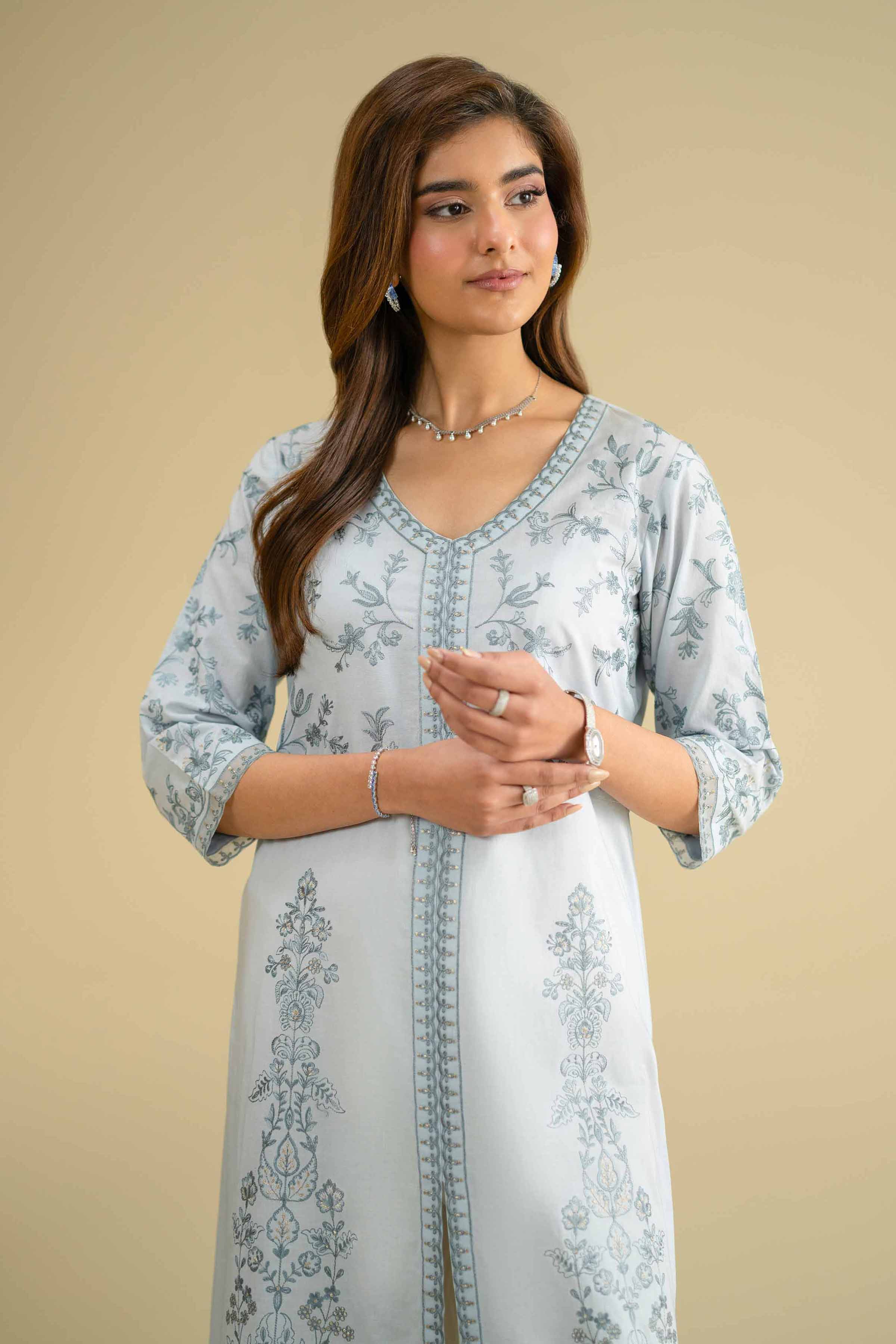 NishatUK - Blue Embroidered Cambric 1-piece ready to wear Shirt