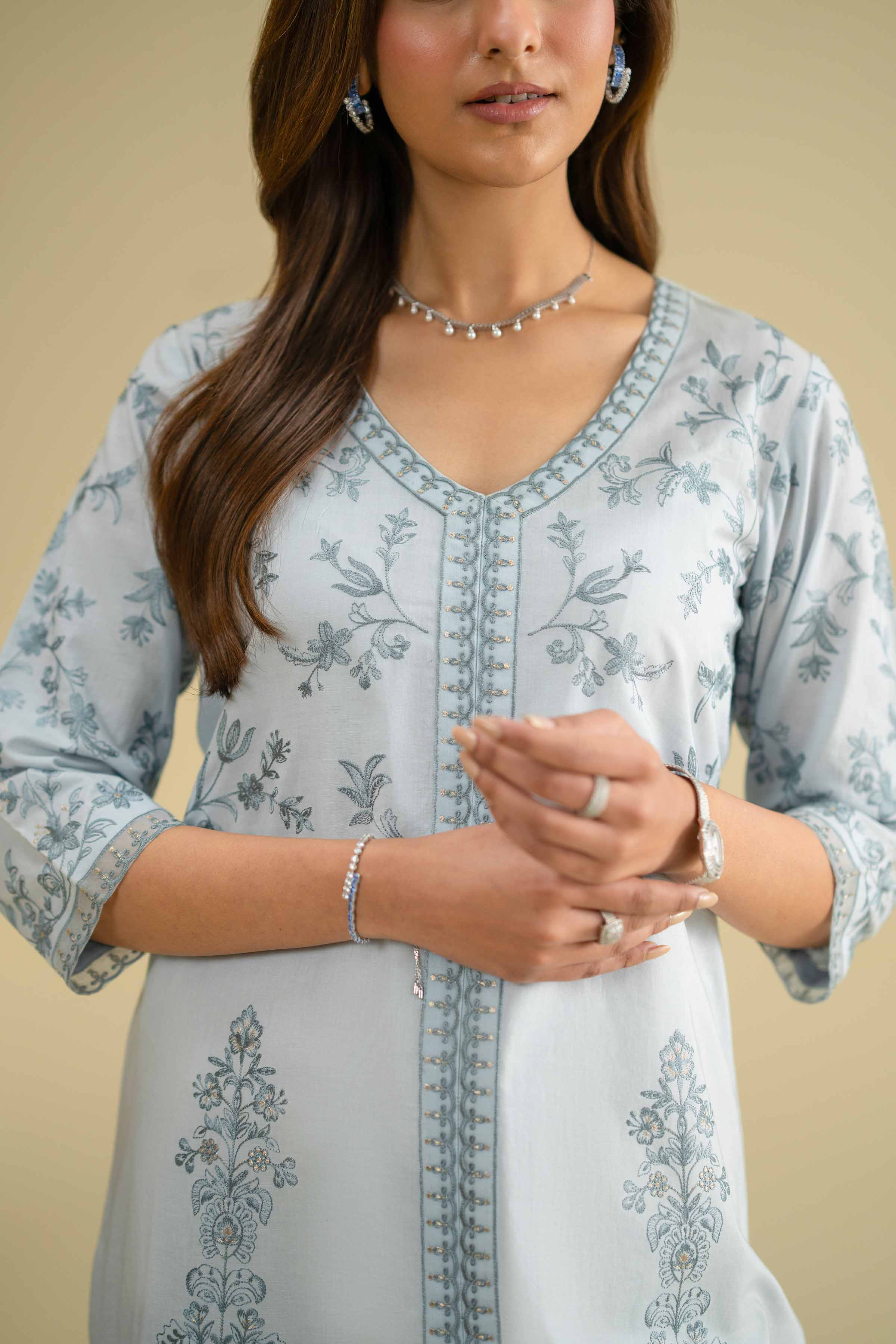 NishatUK - Blue Embroidered Cambric 1-piece ready to wear Shirt