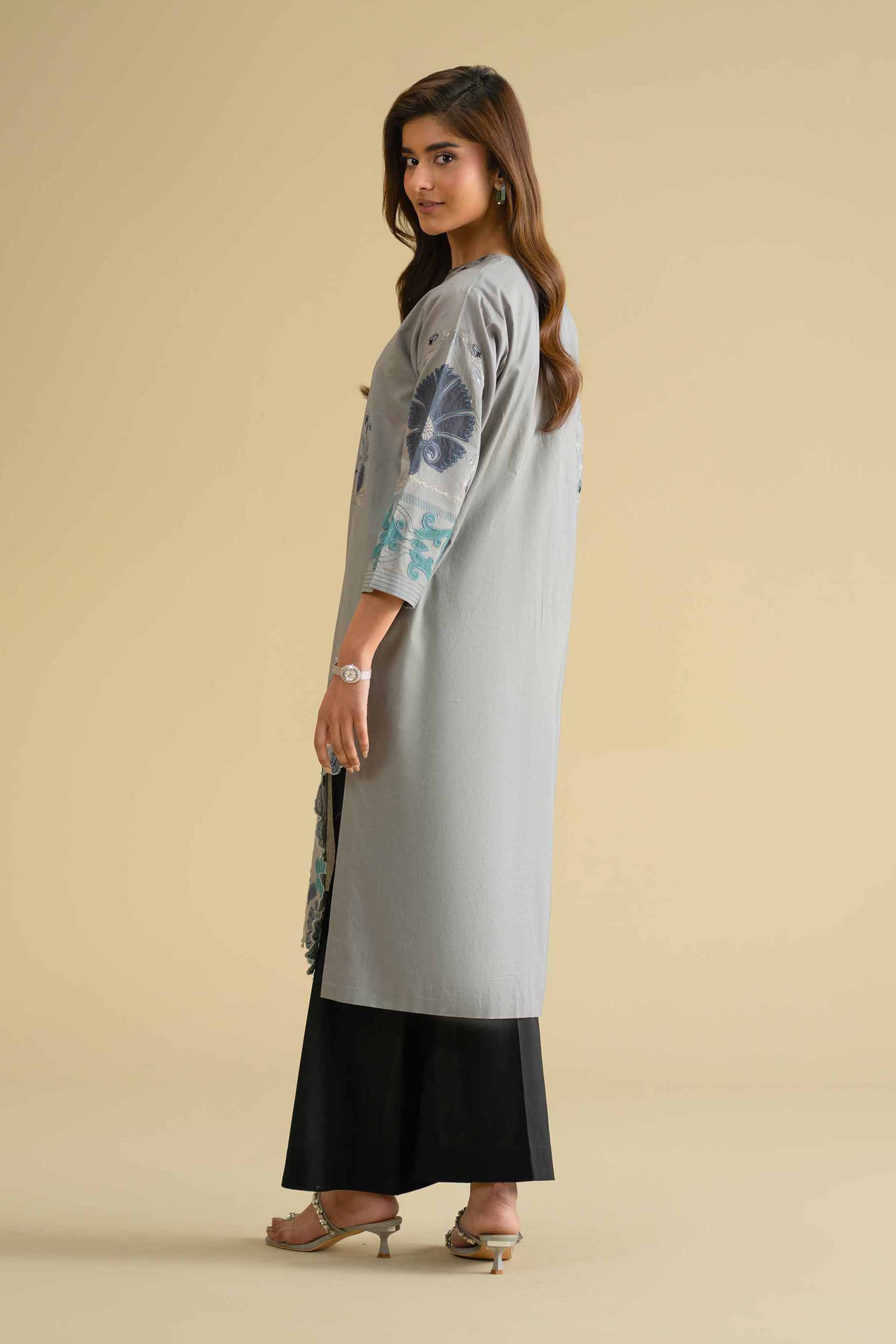 Nishat UK - Grey Embroidered Cambric 1 Piece ready to wear luxury Shirt