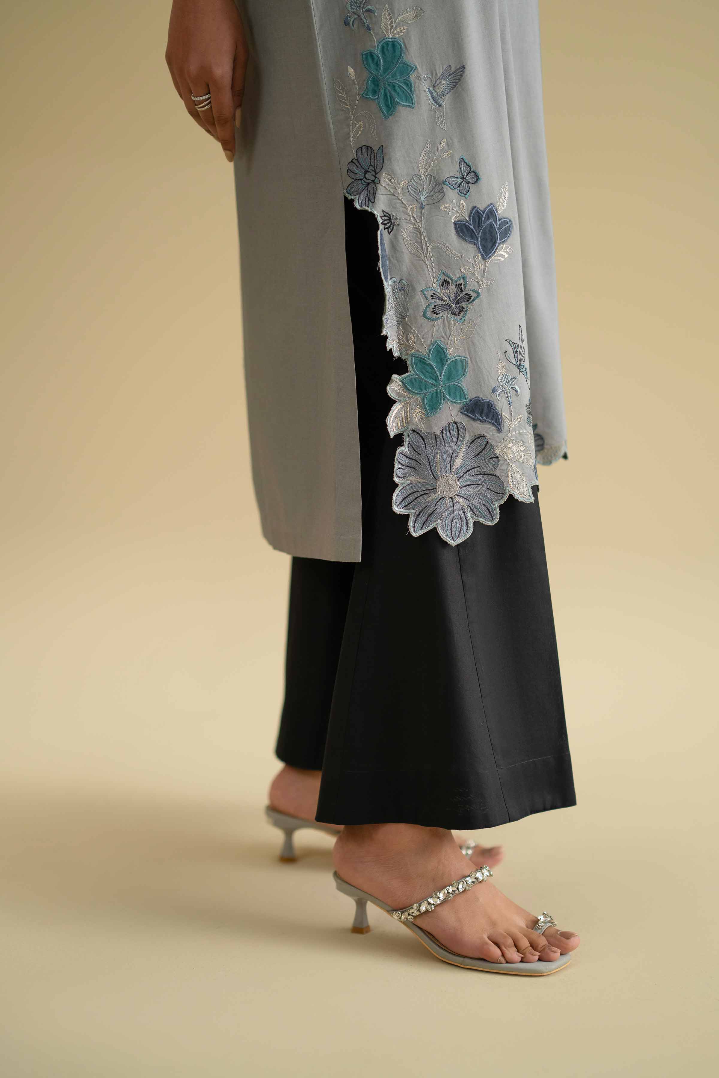 Nishat UK - Grey Embroidered Cambric 1 Piece ready to wear luxury Shirt