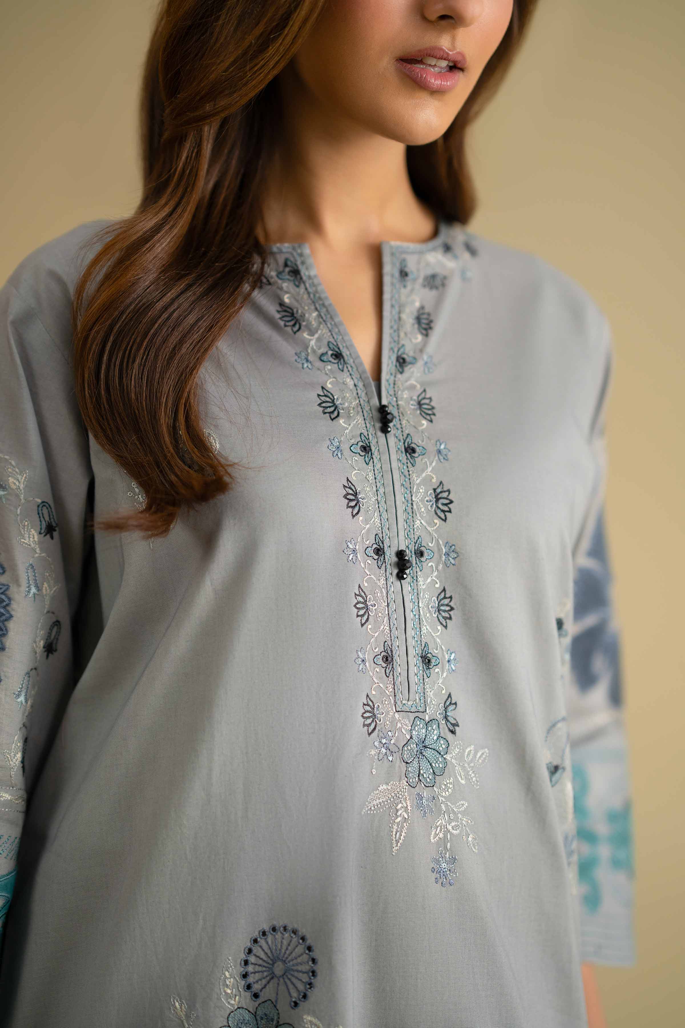 Nishat UK - Grey Embroidered Cambric 1 Piece ready to wear luxury Shirt